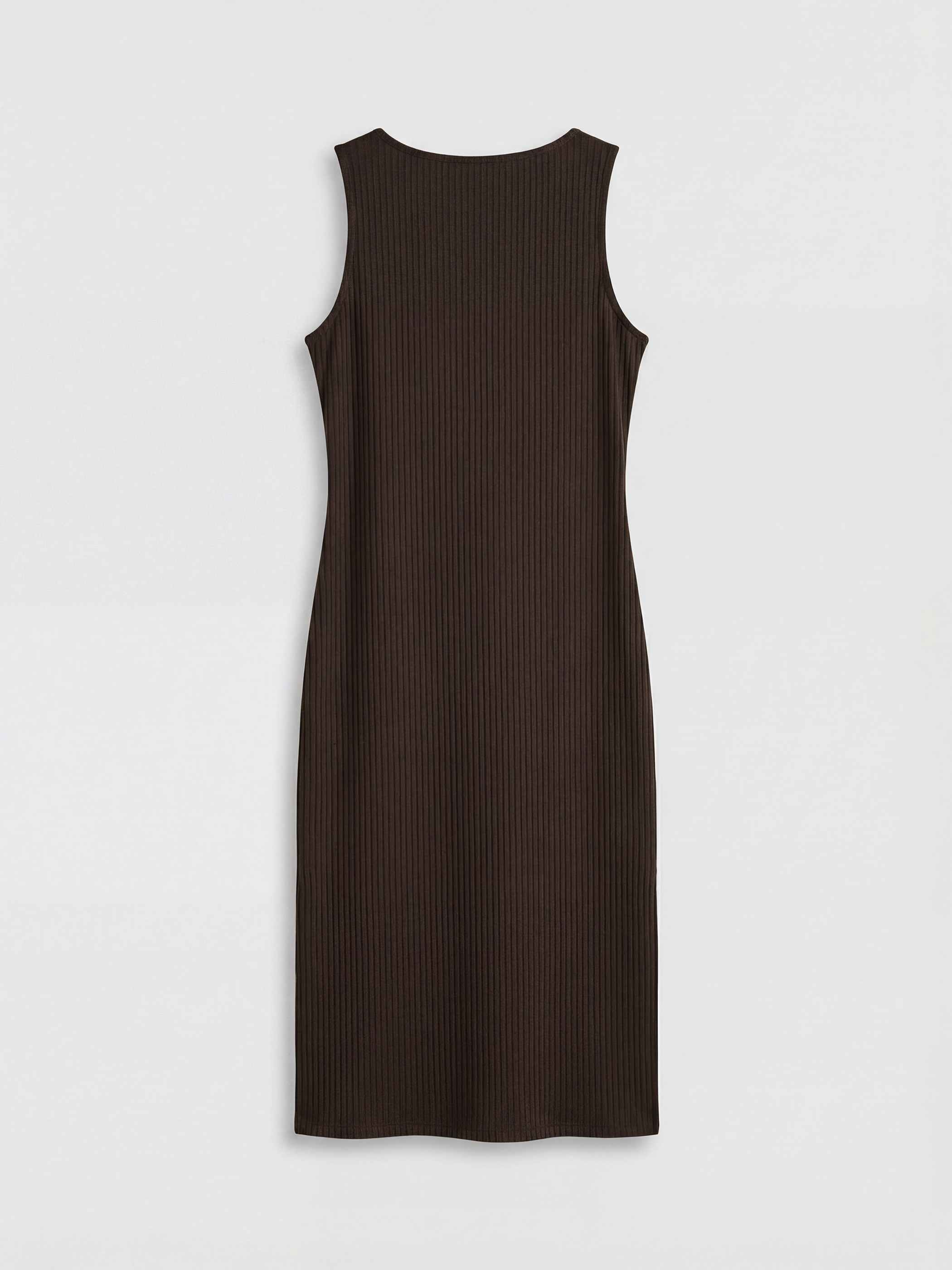 Kahverengi U Yaka Fitilli Bodycon Elbise-1