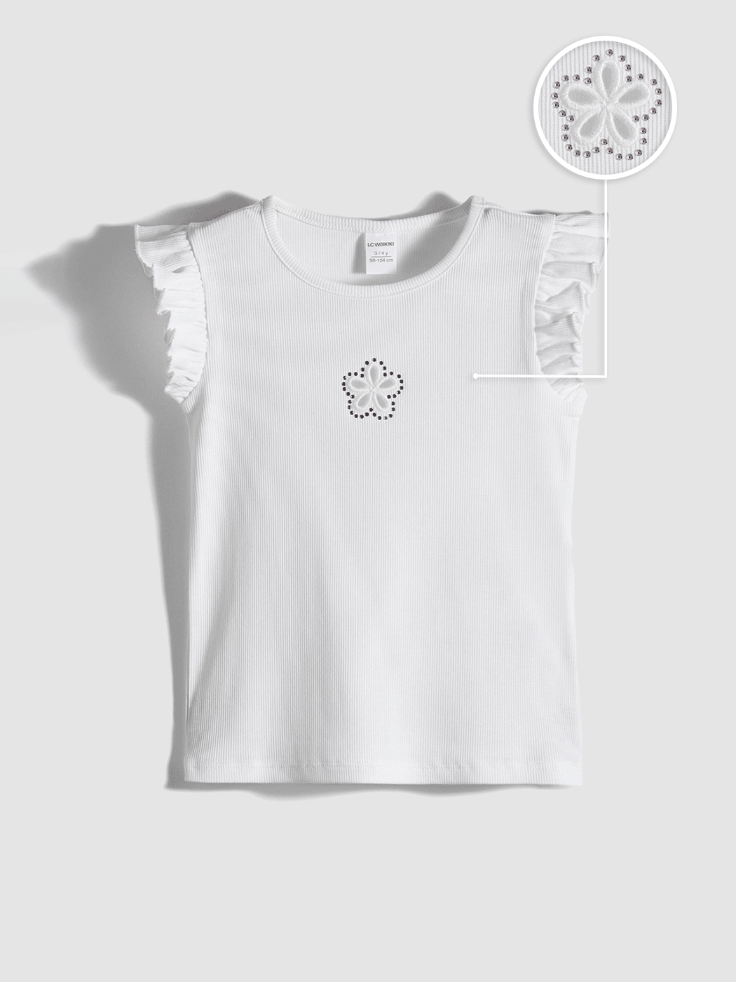 LCW Kids Bisiklet Yaka Nakışlı Kız Çocuk Atlet - S6LR54Z1-R9J