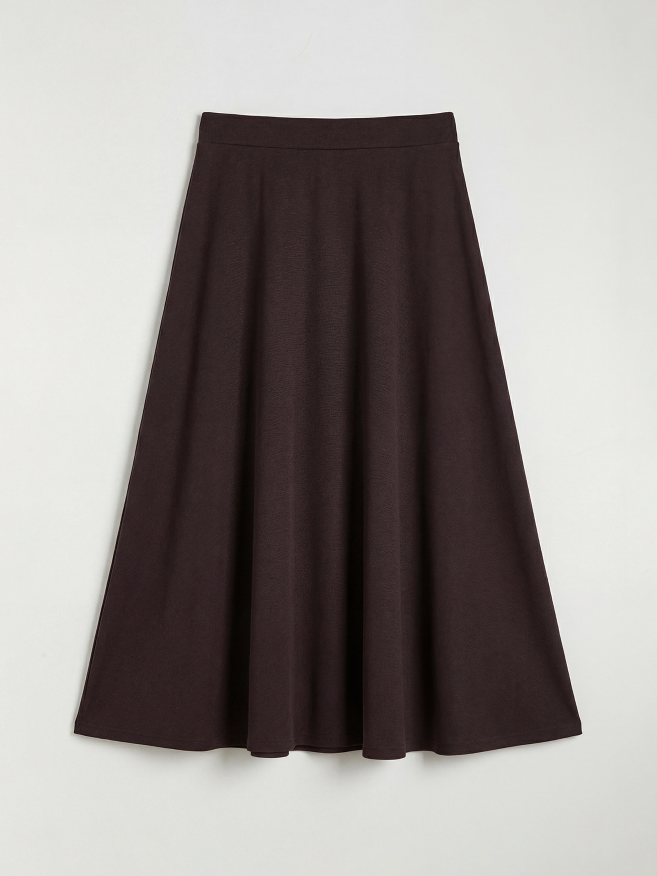 Kahverengi Büyük Beden Beli Lastikli Kloş Etek-1