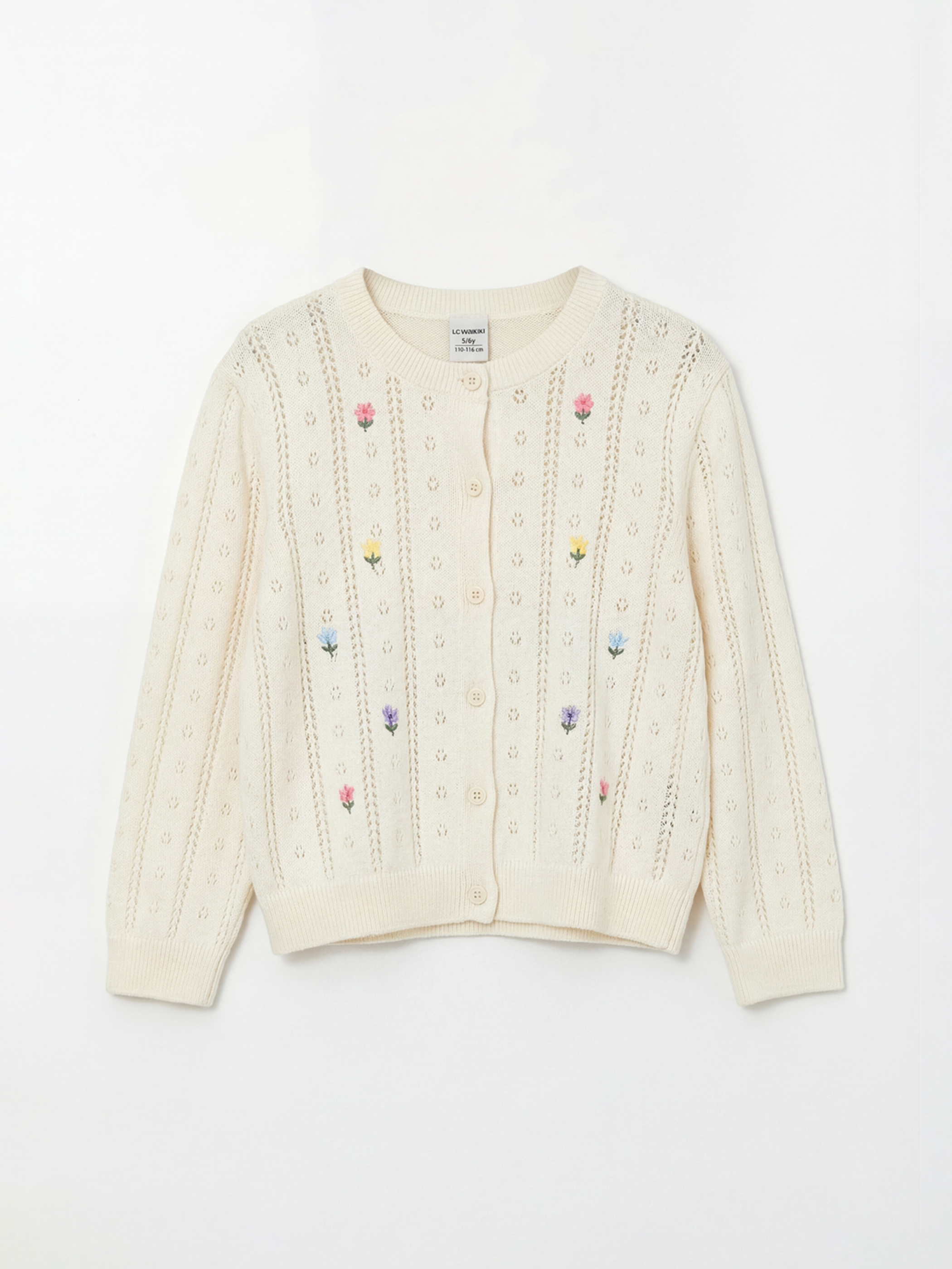 LCW Kids Bisiklet Yaka Çiçekli Kız Çocuk Triko Hırka - S6LR71Z1-FES