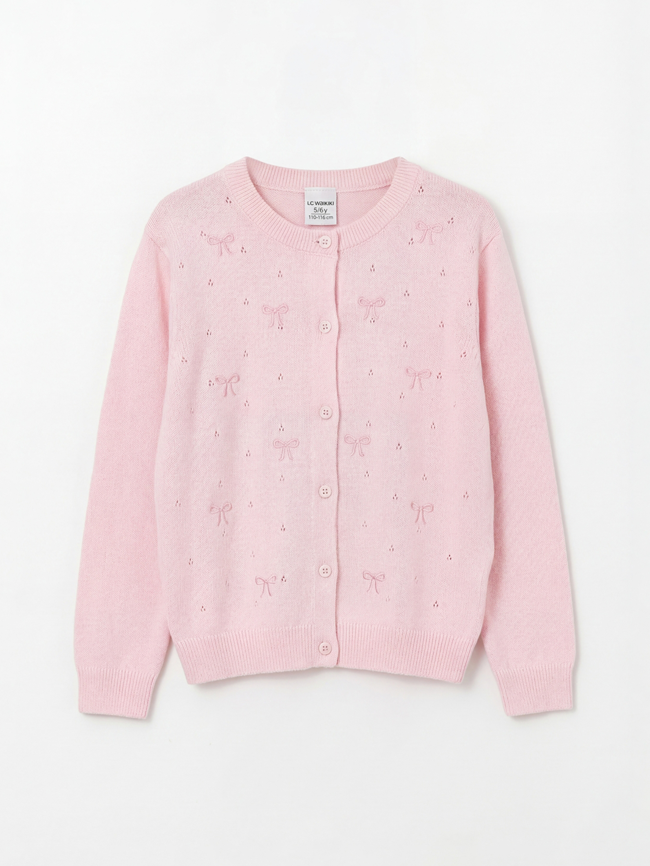 LCW Kids Bisiklet Yaka Fiyonk Nakışlı Kız Çocuk Triko Hırka - S6LR85Z1-QVS