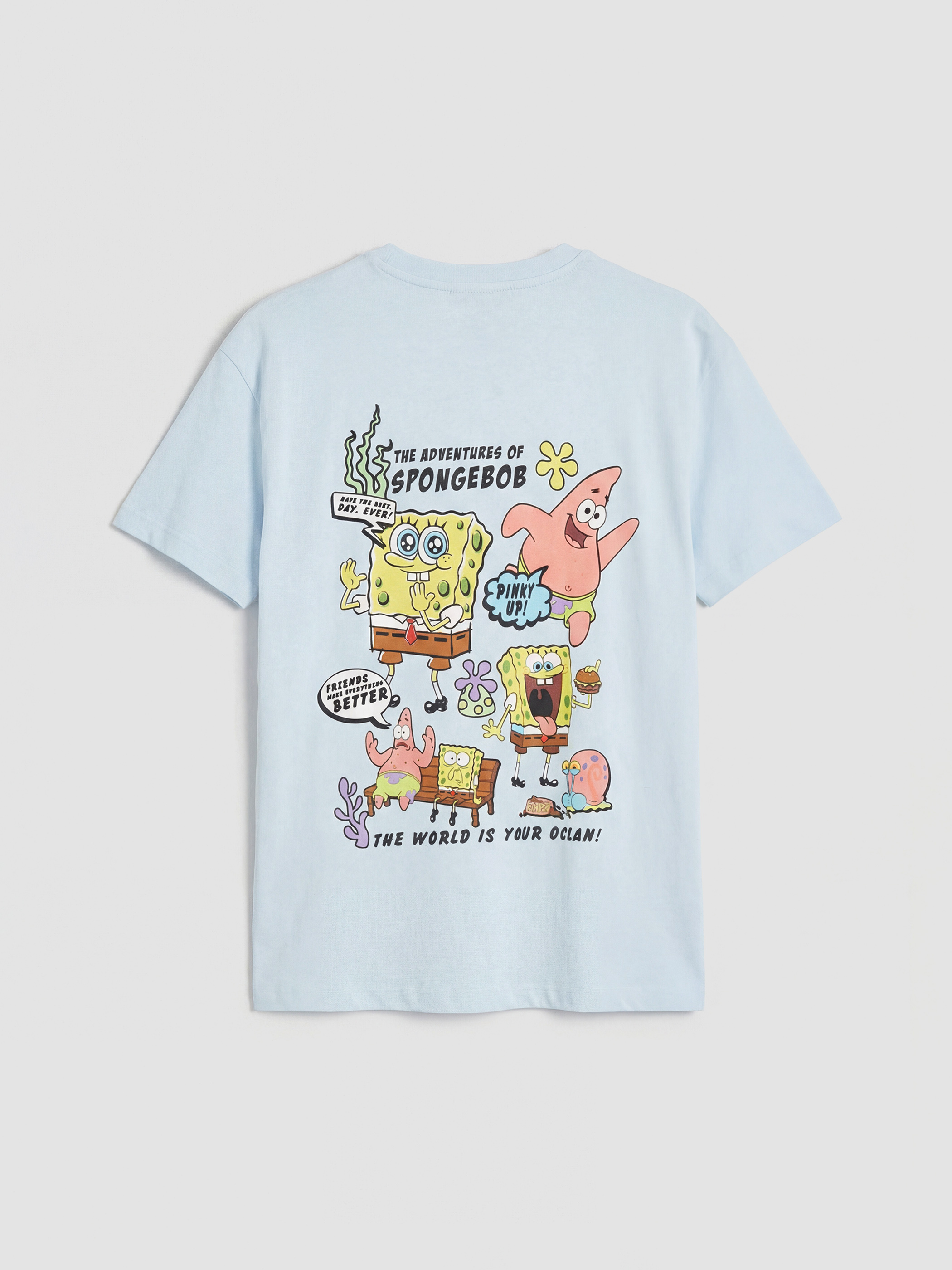 Mavi Bisiklet Yaka Sünger Bob Baskılı Kadın Tişört-1