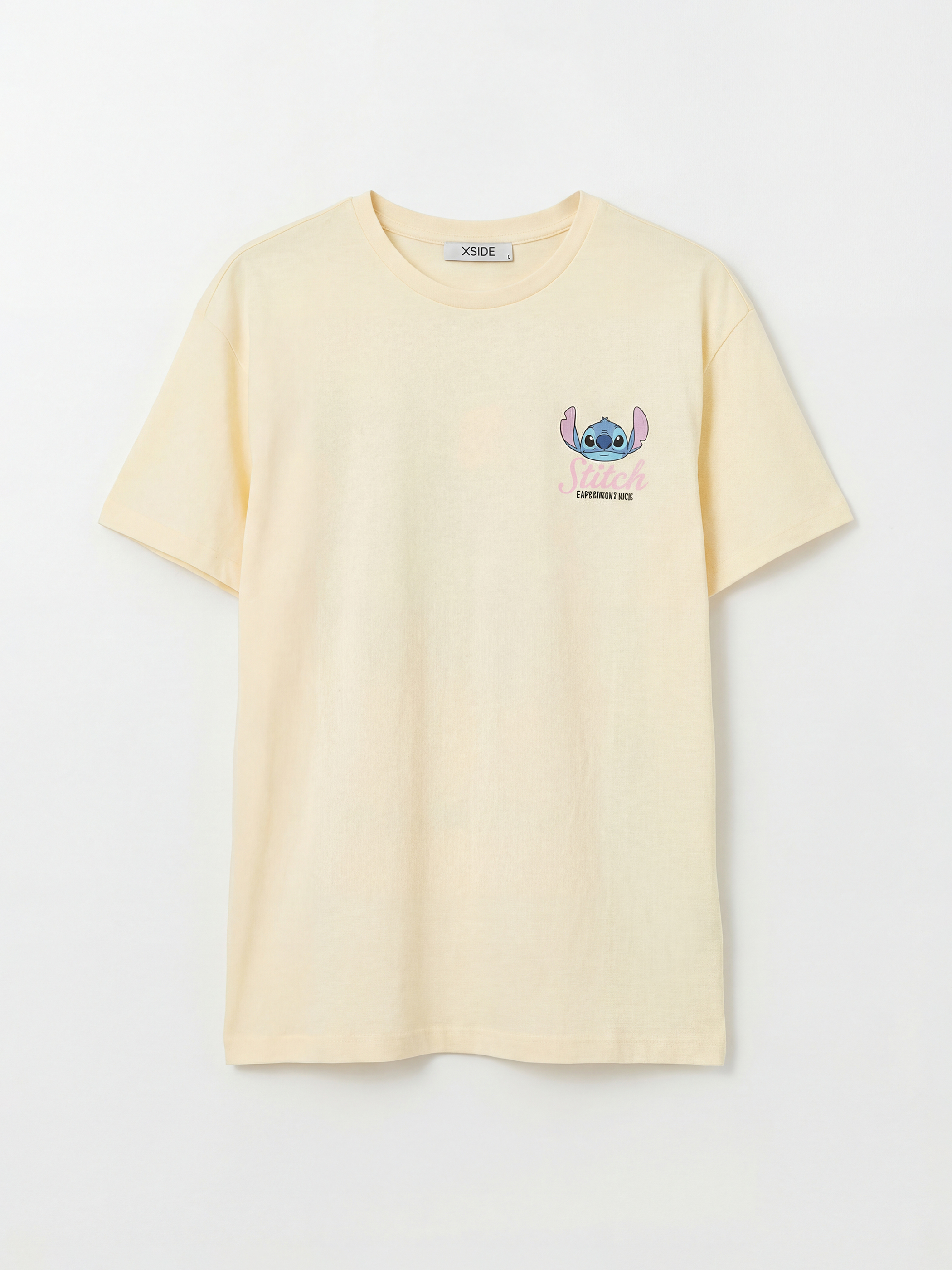 Sarı Bisiklet Yaka Stitch Baskılı Kadın Tişört-4