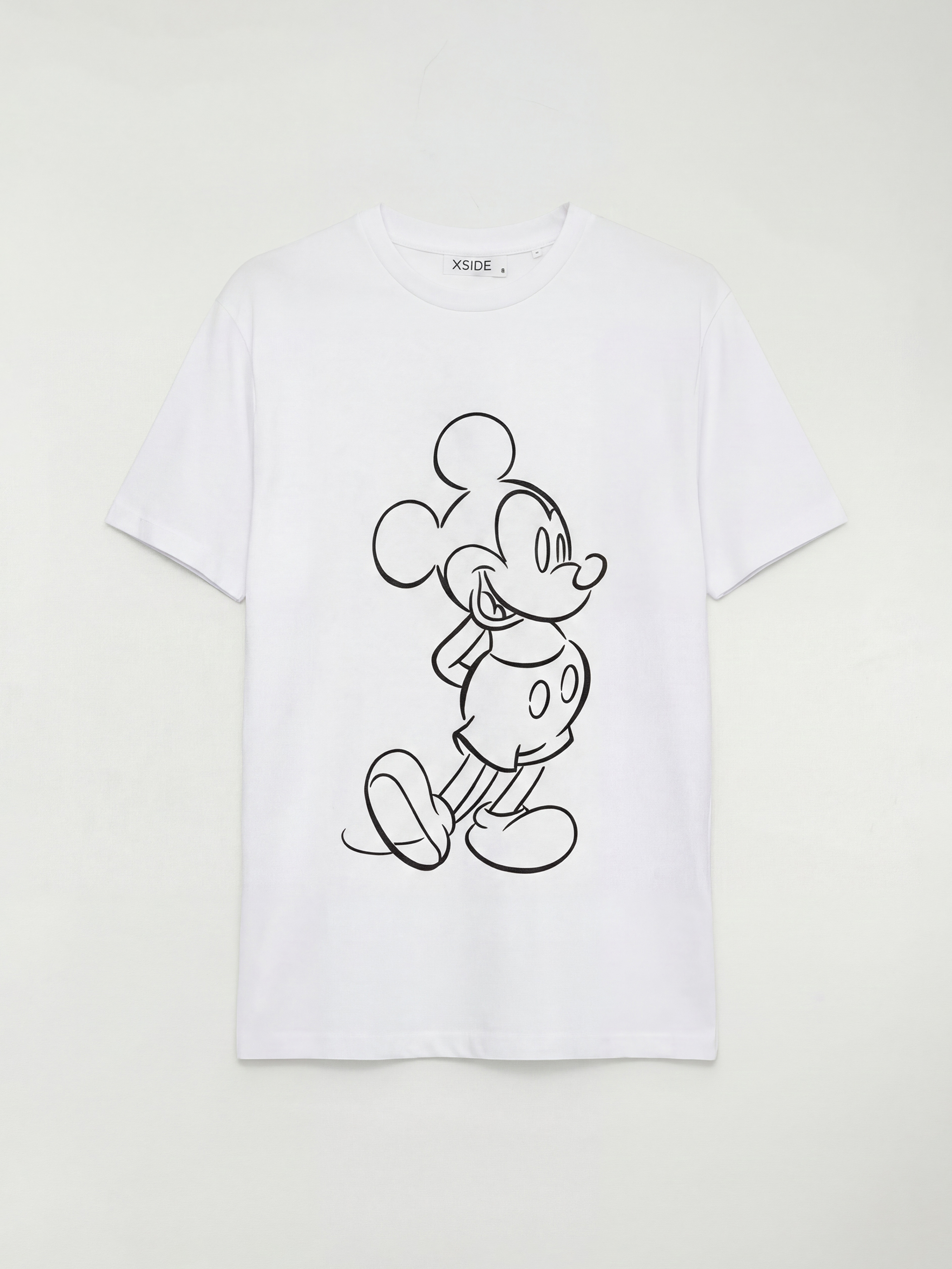 Beyaz Bisiklet Yaka Mickey Mouse Baskılı Kadın Tişört-1