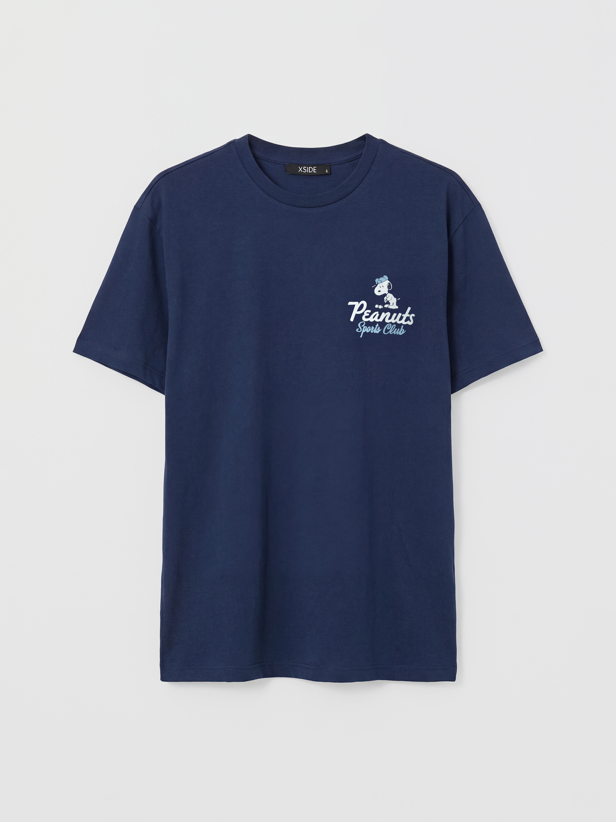 Lacivert Bisiklet Yaka Snoopy Baskılı Kadın Tişört-4