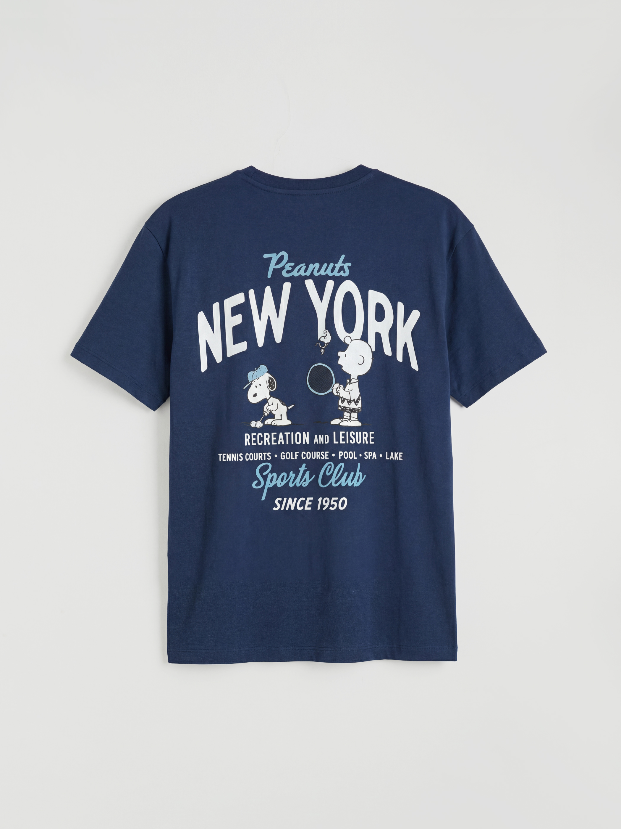 Lacivert Bisiklet Yaka Snoopy Baskılı Kadın Tişört-5