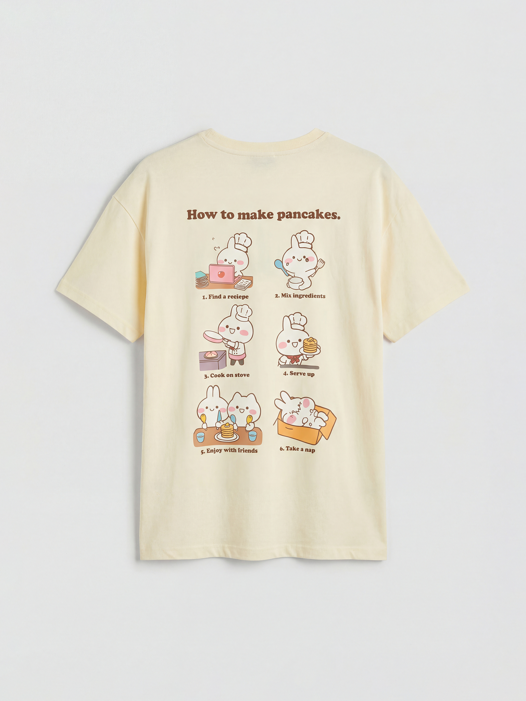 Sarı Bisiklet Yaka Mimi & Neko Baskılı Kadın Tişört-1