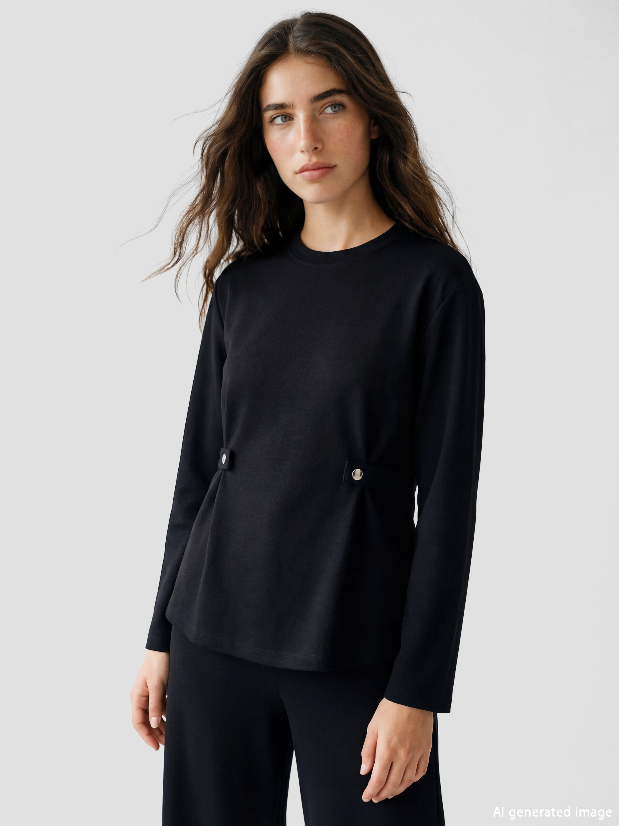 Siyah Bisiklet Yaka Kadın Sweatshirt Tunik-1