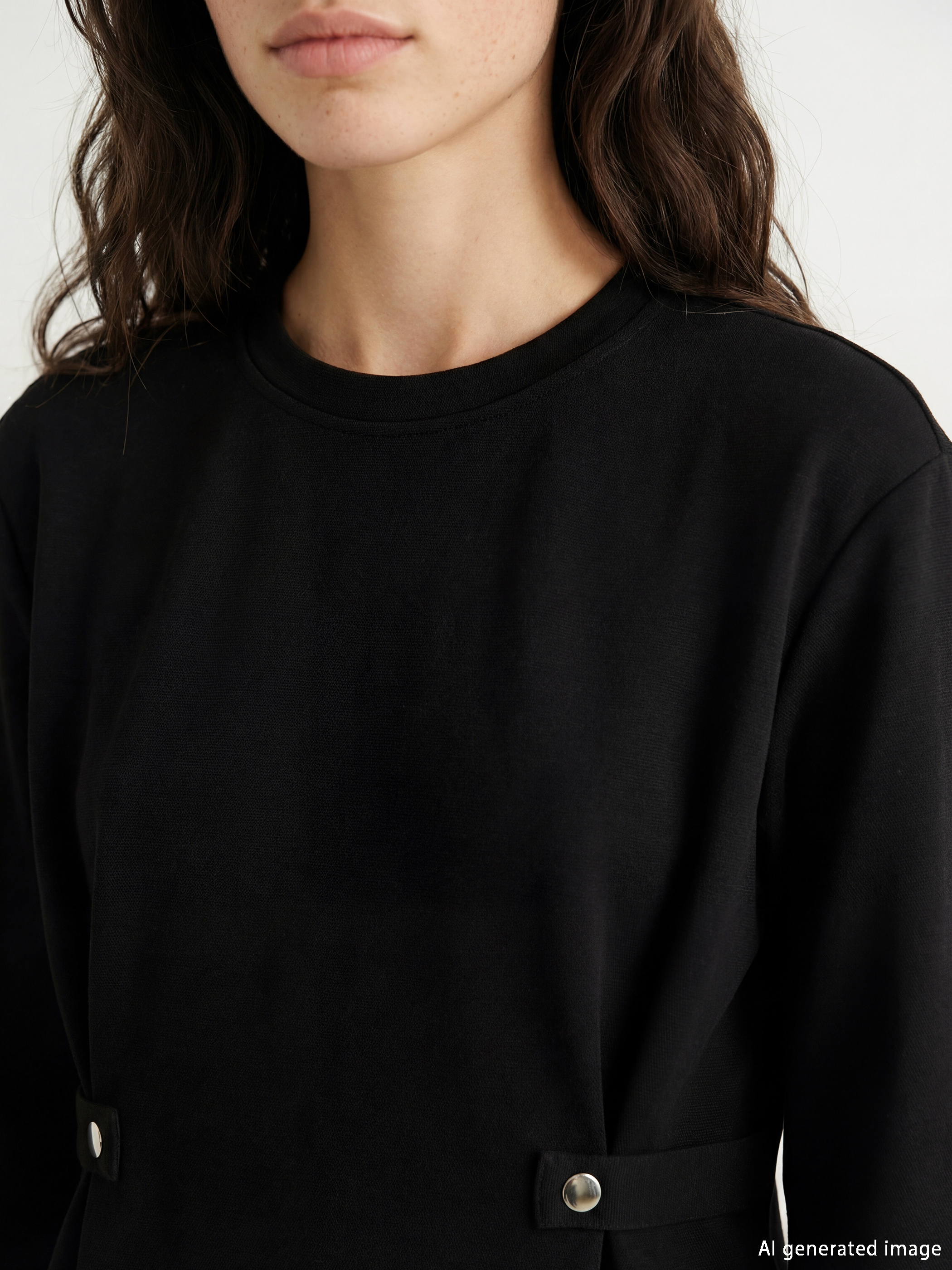 Siyah Bisiklet Yaka Kadın Sweatshirt Tunik-3