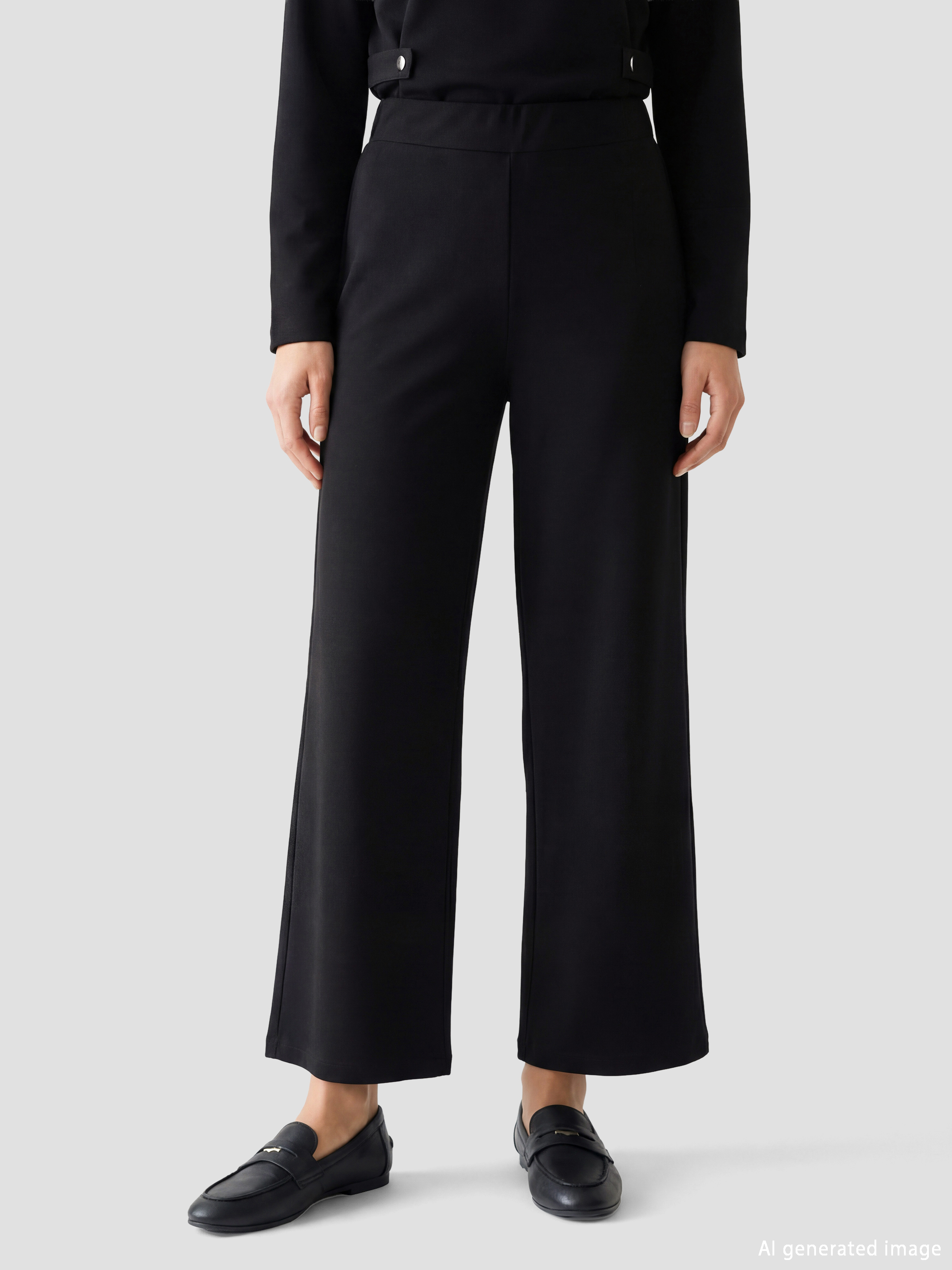 Siyah Beli Lastikli Geniş Paça Kadın Eşofman Altı-2