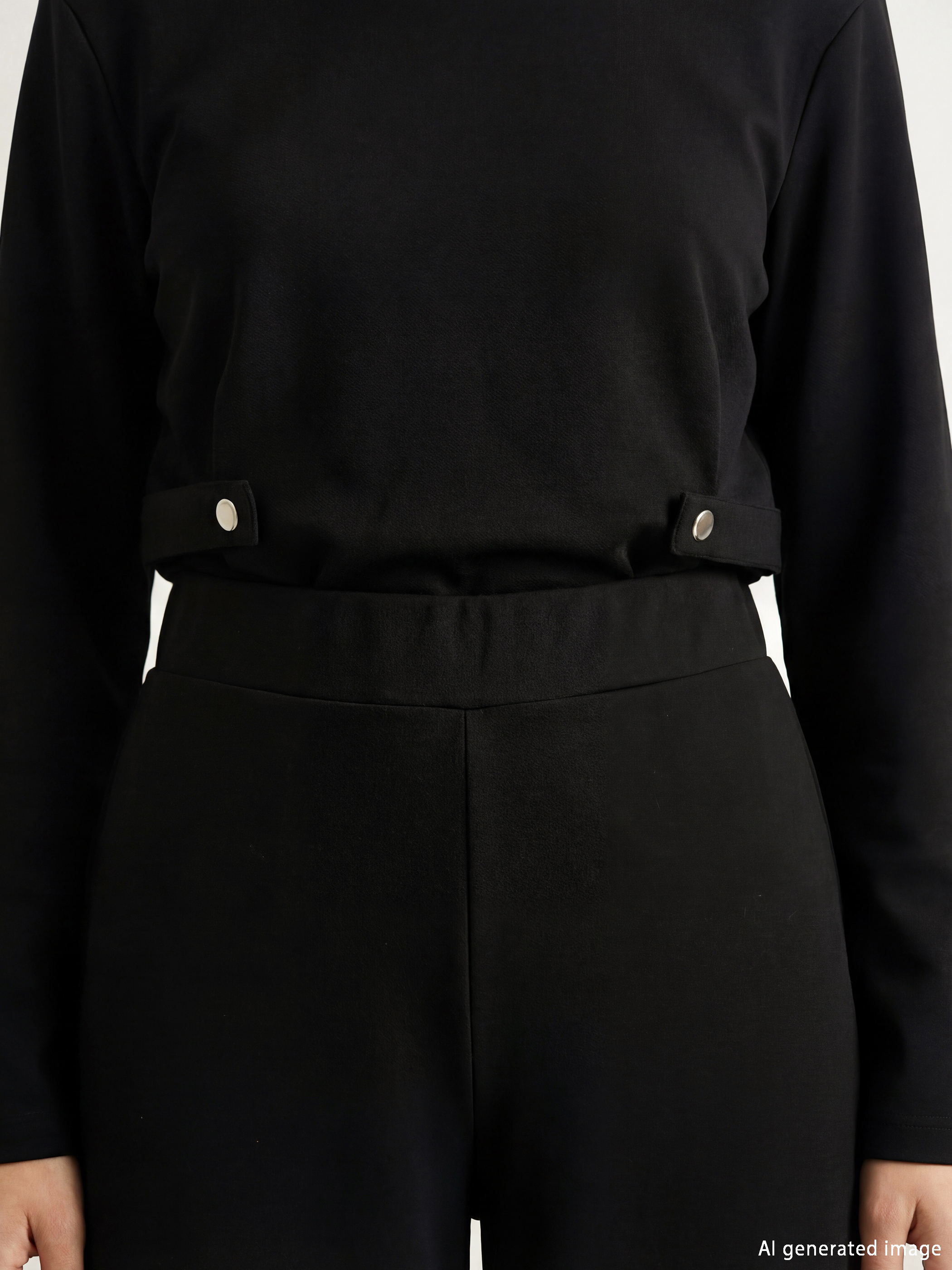 Siyah Beli Lastikli Geniş Paça Kadın Eşofman Altı-3