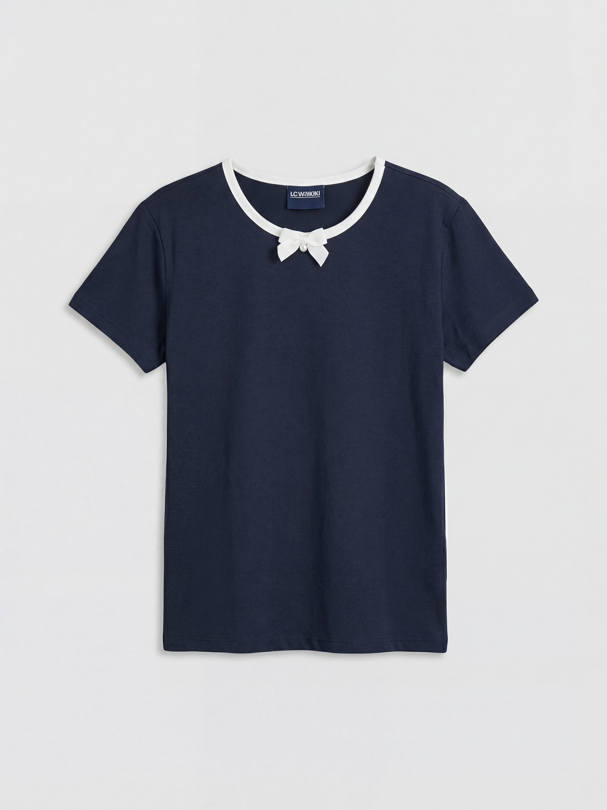 LCW Kids Bisiklet Yaka Fiyonk Detaylı Kız Çocuk Tişört - S6LY95Z4-HJK