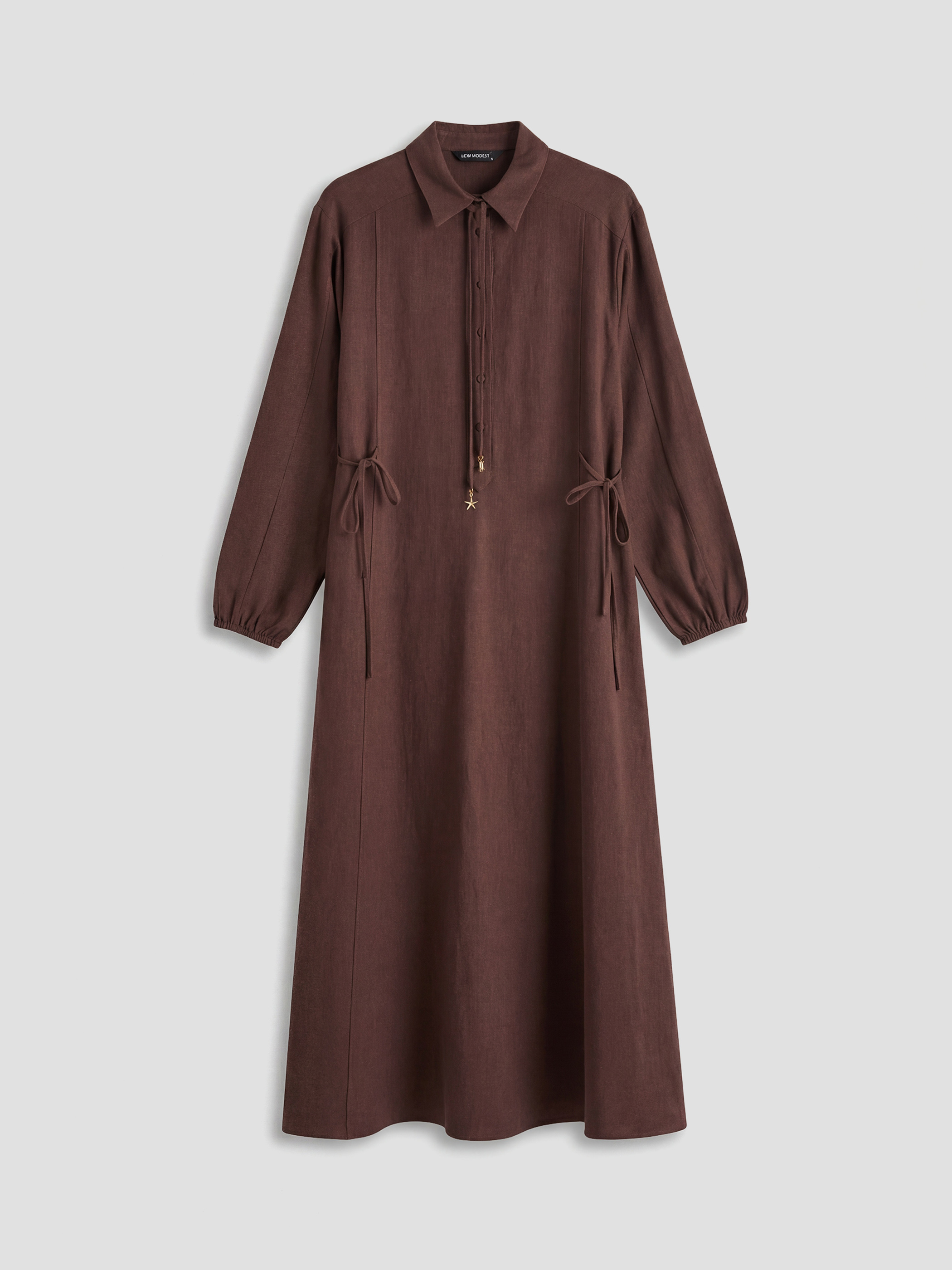 LCW Modest Gömlek Yaka A Kesim Keten Karışımlı Elbise - S6M095Z8-ZUP