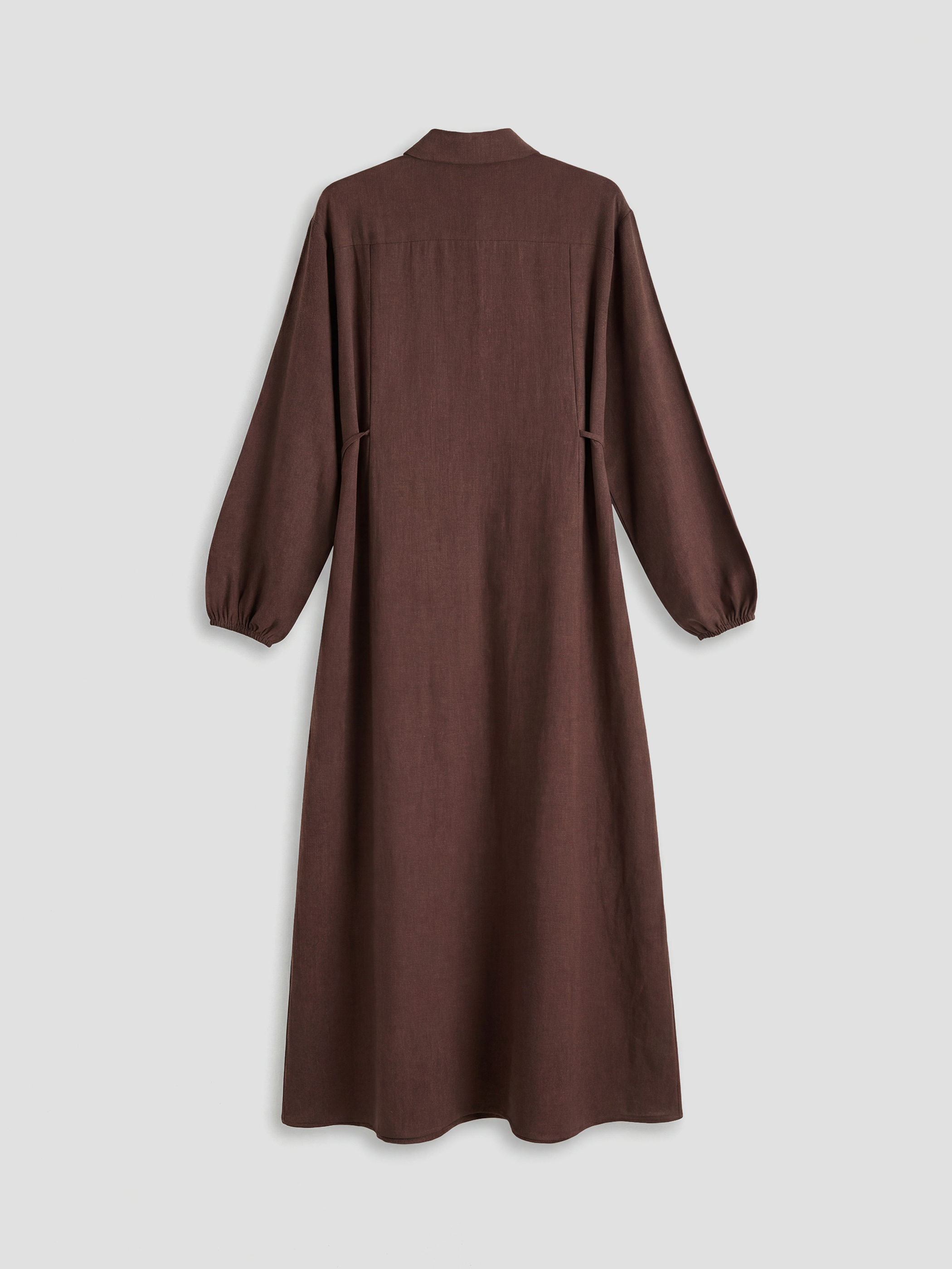 Kahverengi Gömlek Yaka A Kesim Keten Karışımlı Elbise-1