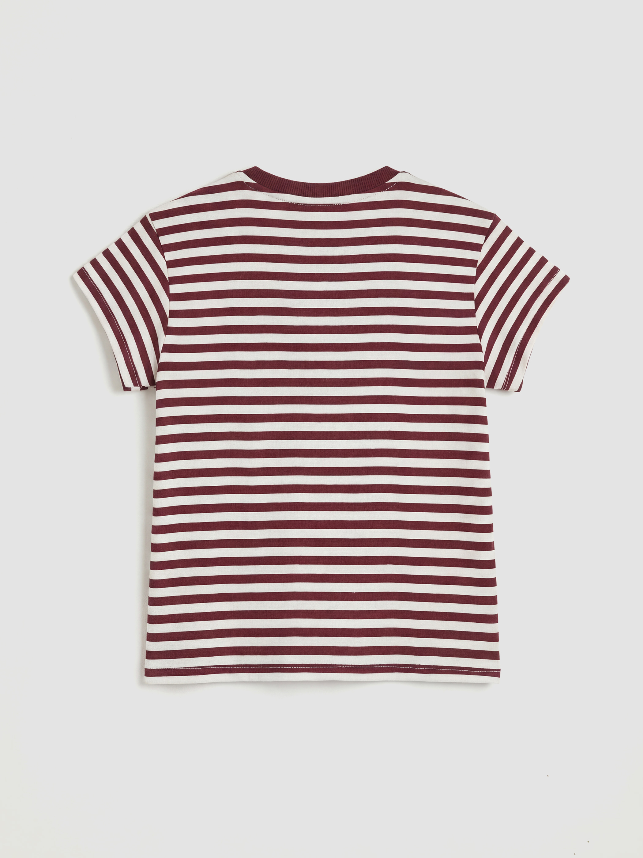 Bordo Bisiklet Yaka Nakışlı Kız Çocuk Tişört-1