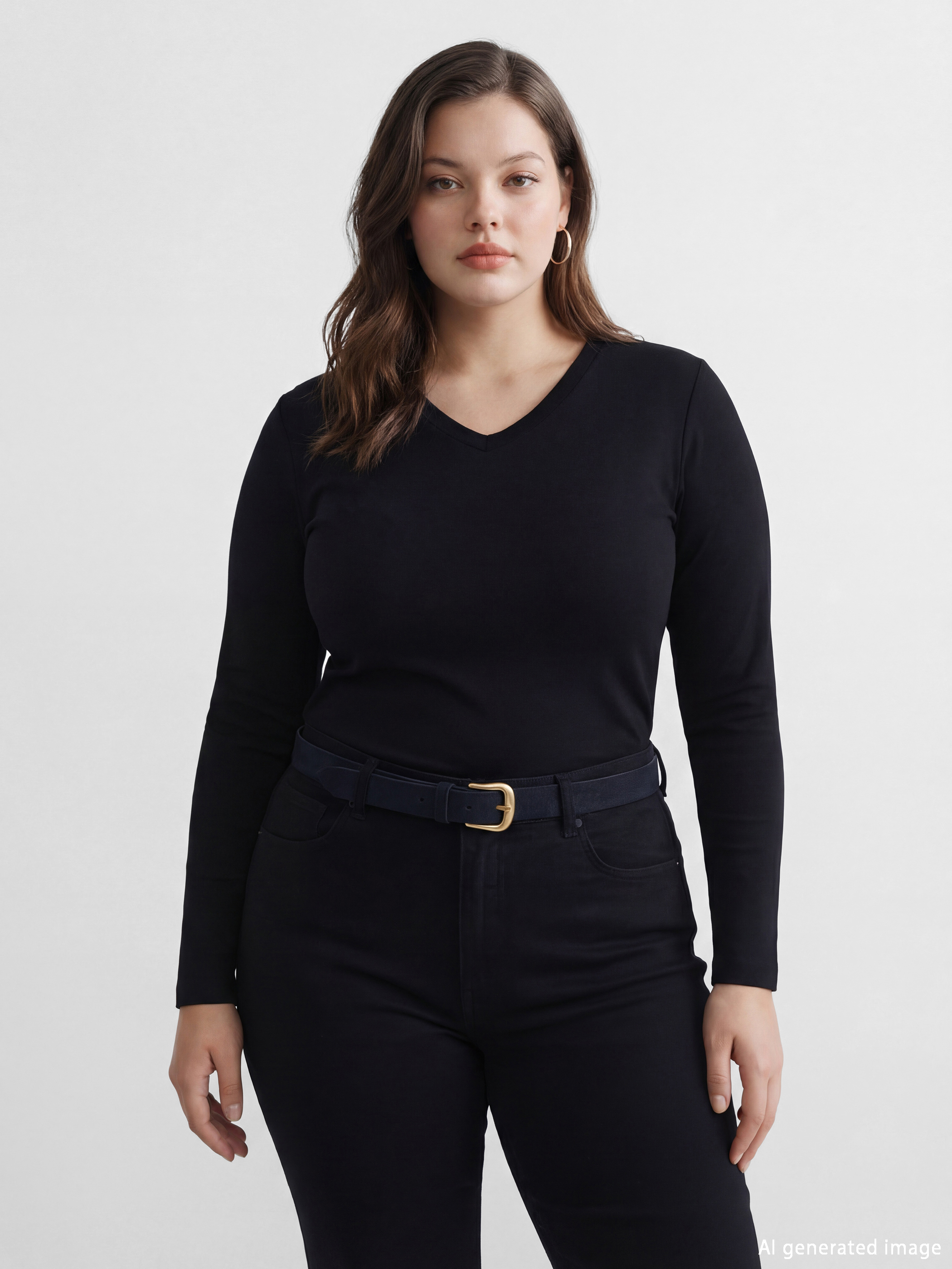 Siyah V Yaka Kadın Body-1