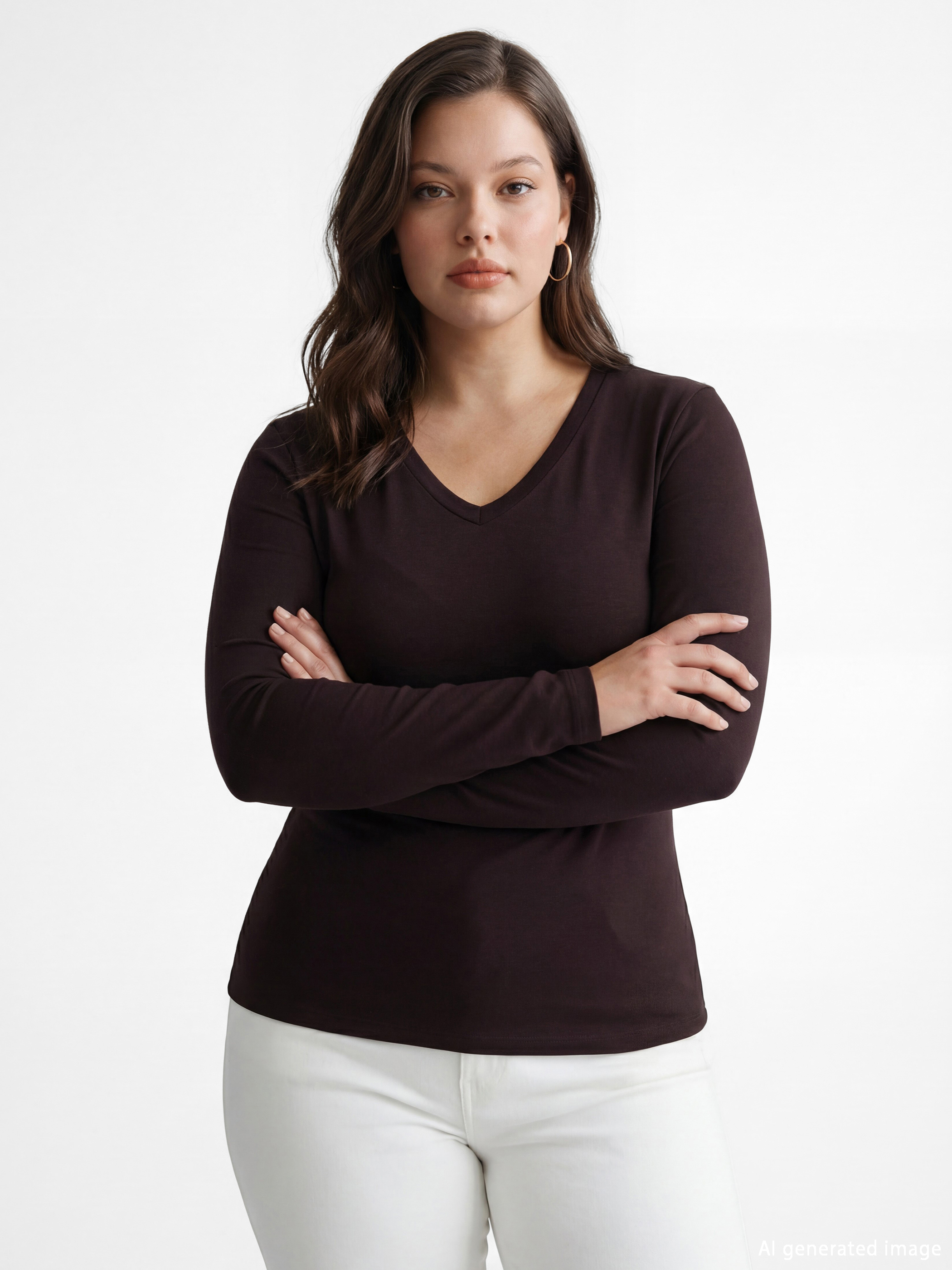 Kahverengi V Yaka Kadın Body-1
