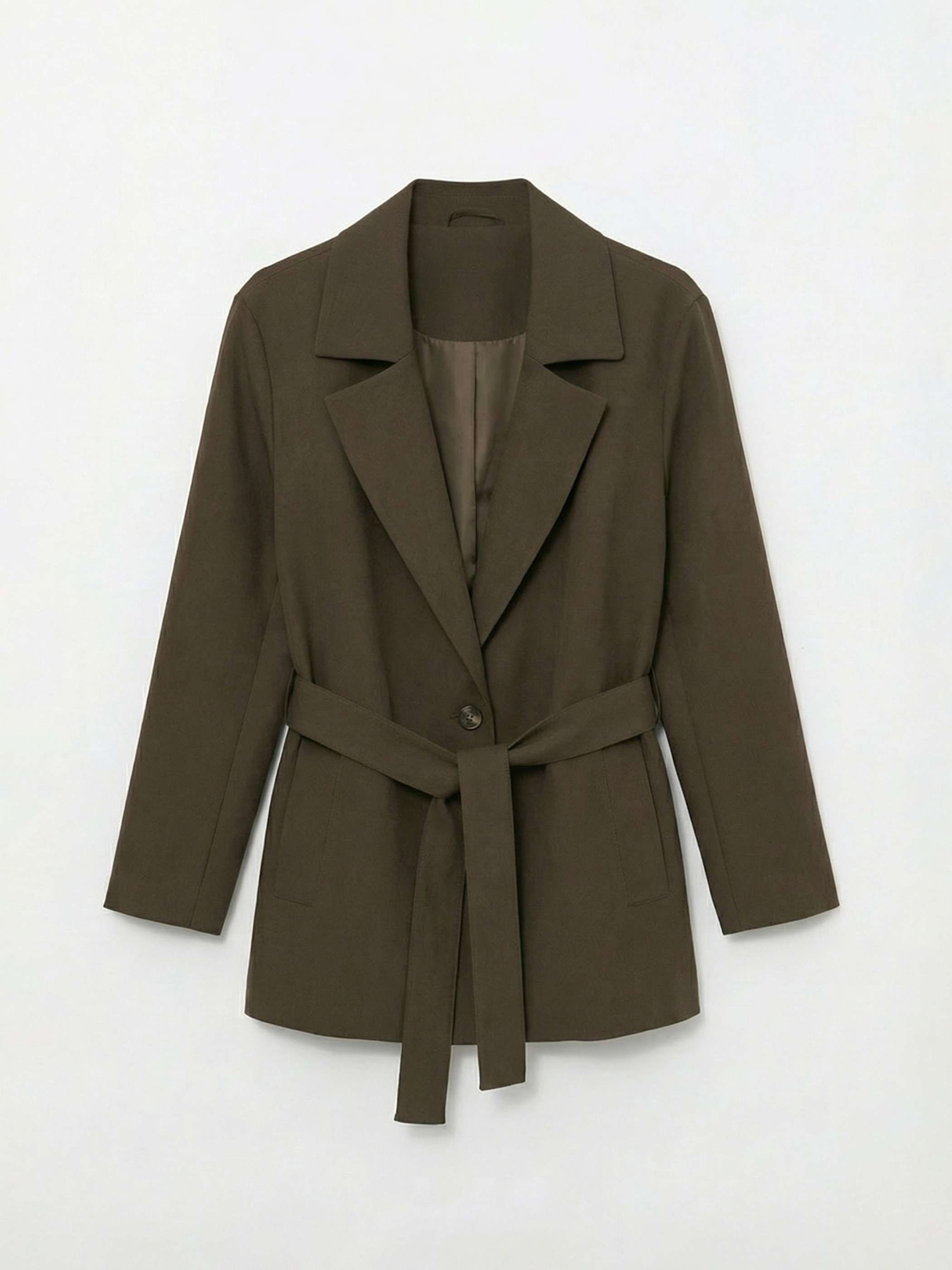 Haki Beli Kuşaklı Süet Görünümlü Kadın Ceket-3