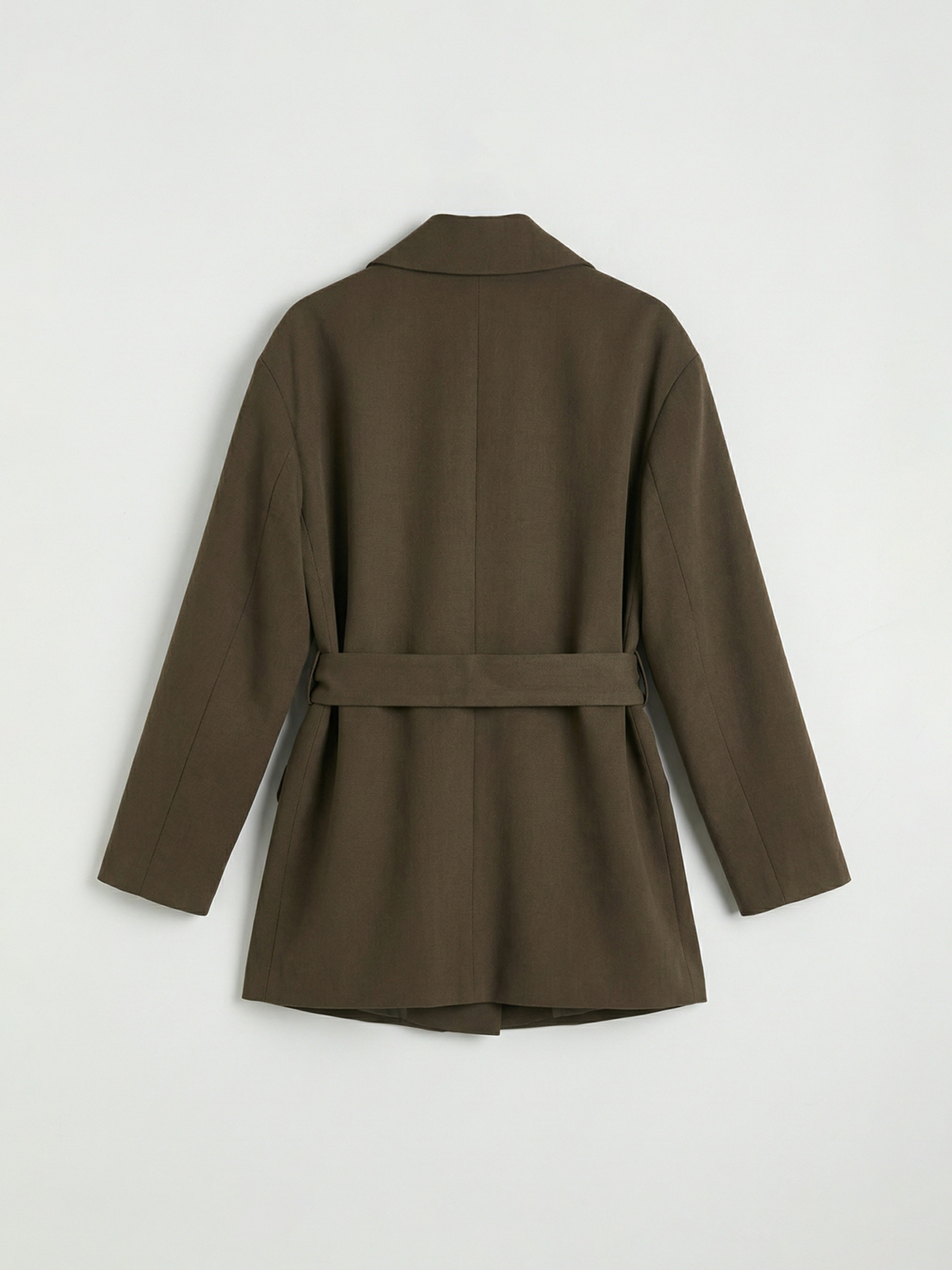 Haki Beli Kuşaklı Süet Görünümlü Kadın Ceket-4