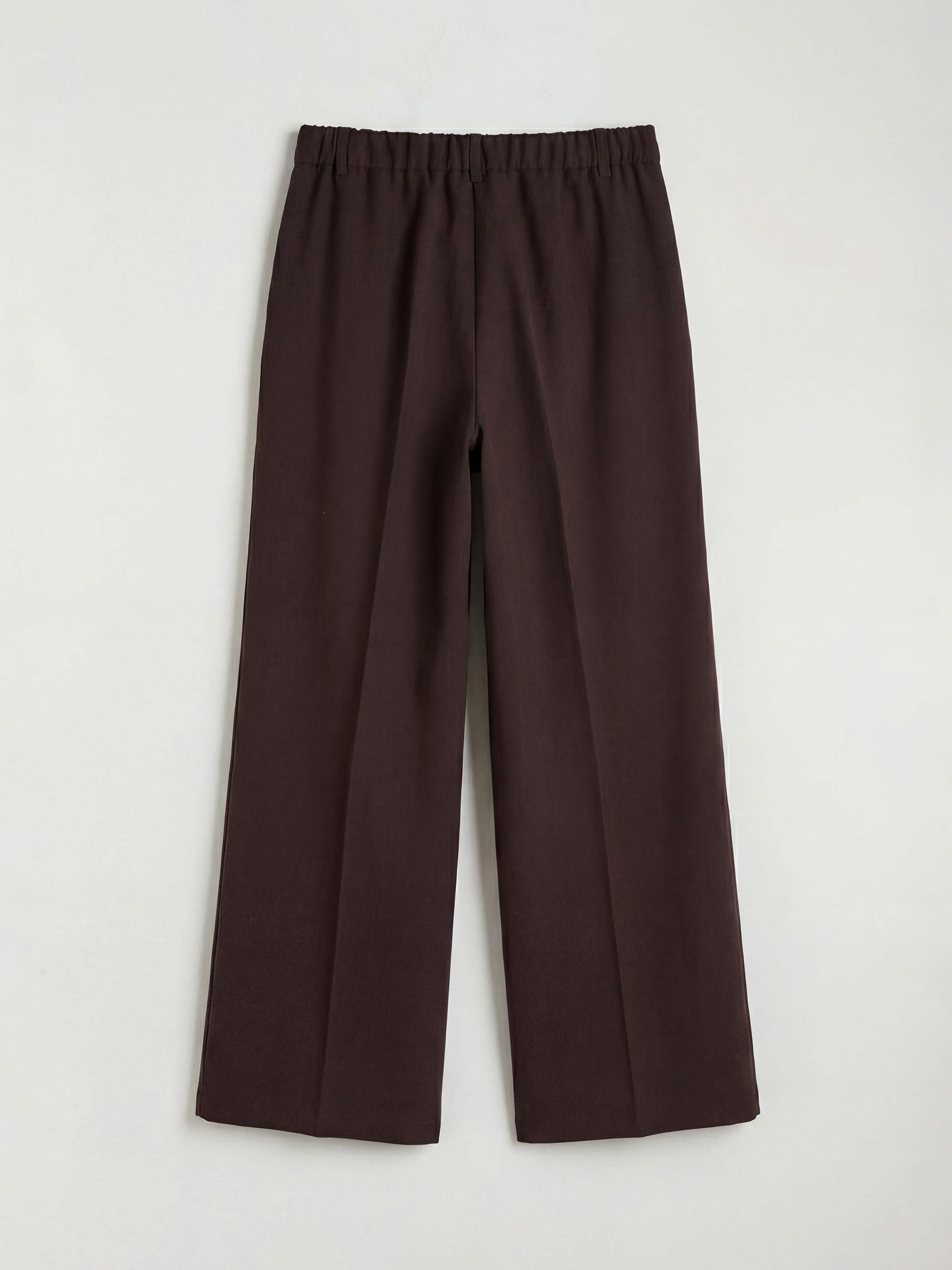 Kahverengi Beli Lastikli Kadın Pileli Kumaş Pantolon-1