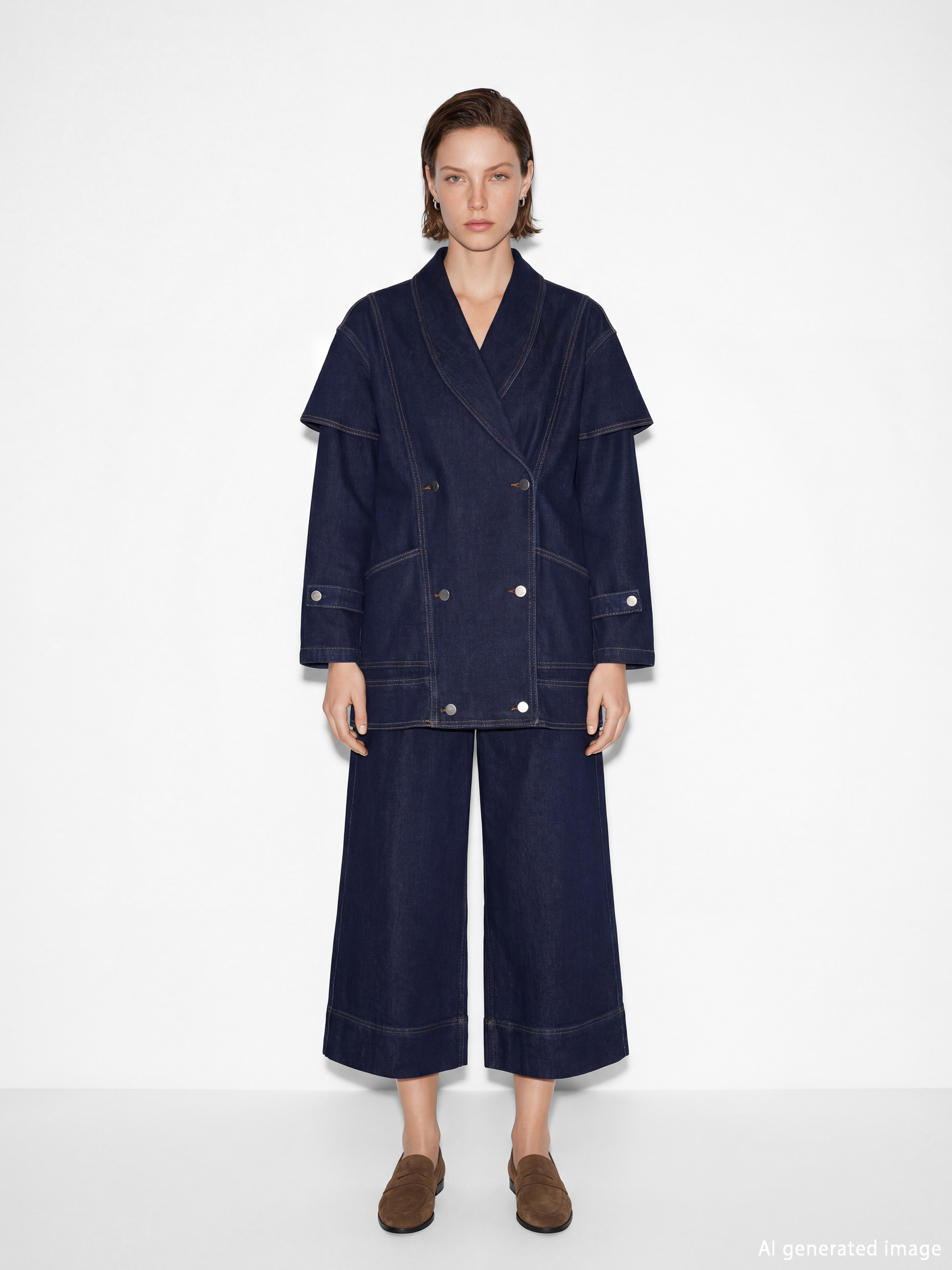 Lacivert Kruvaze Yaka Kadın Jean Ceket-3