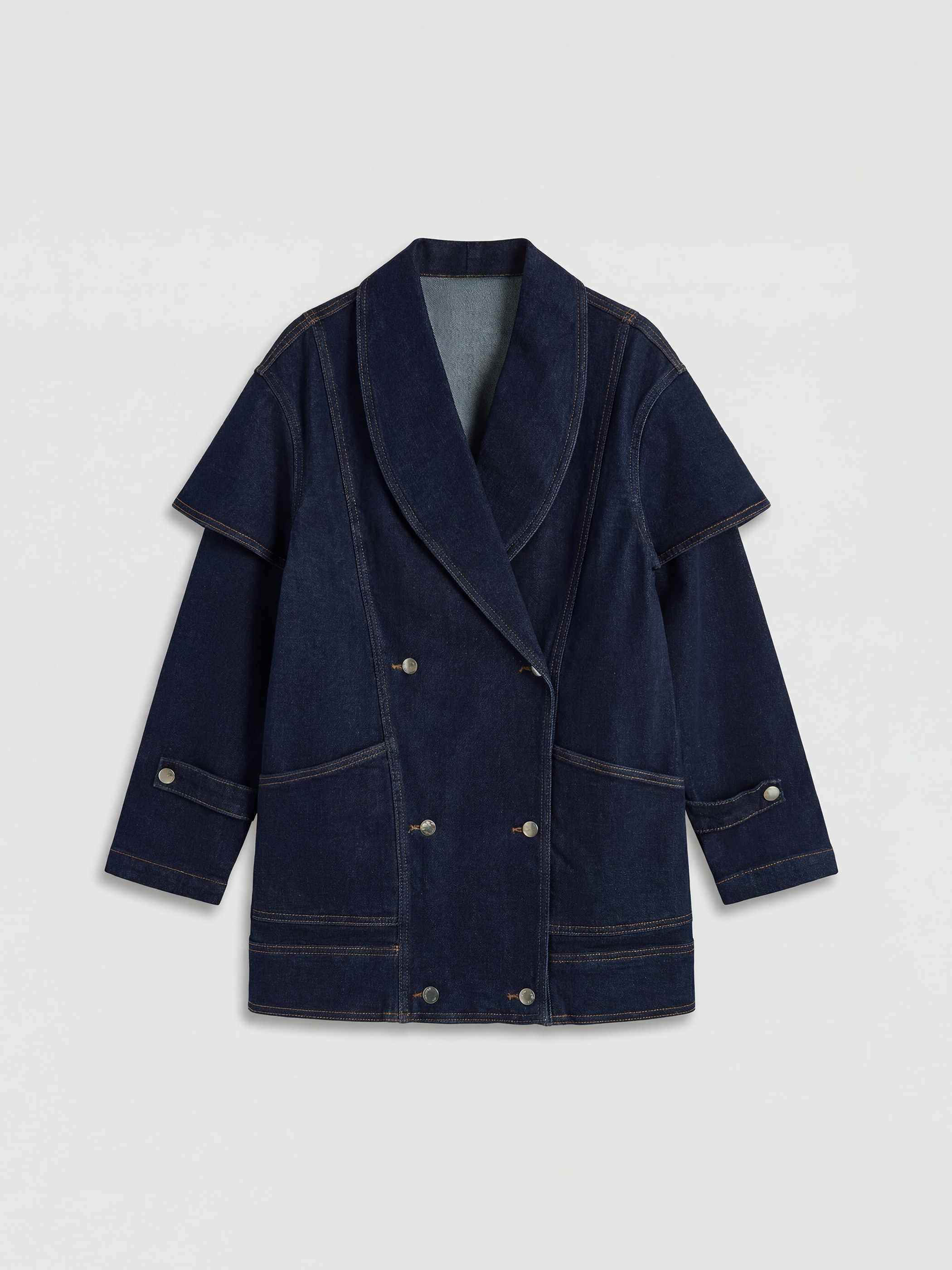 Lacivert Kruvaze Yaka Kadın Jean Ceket-6