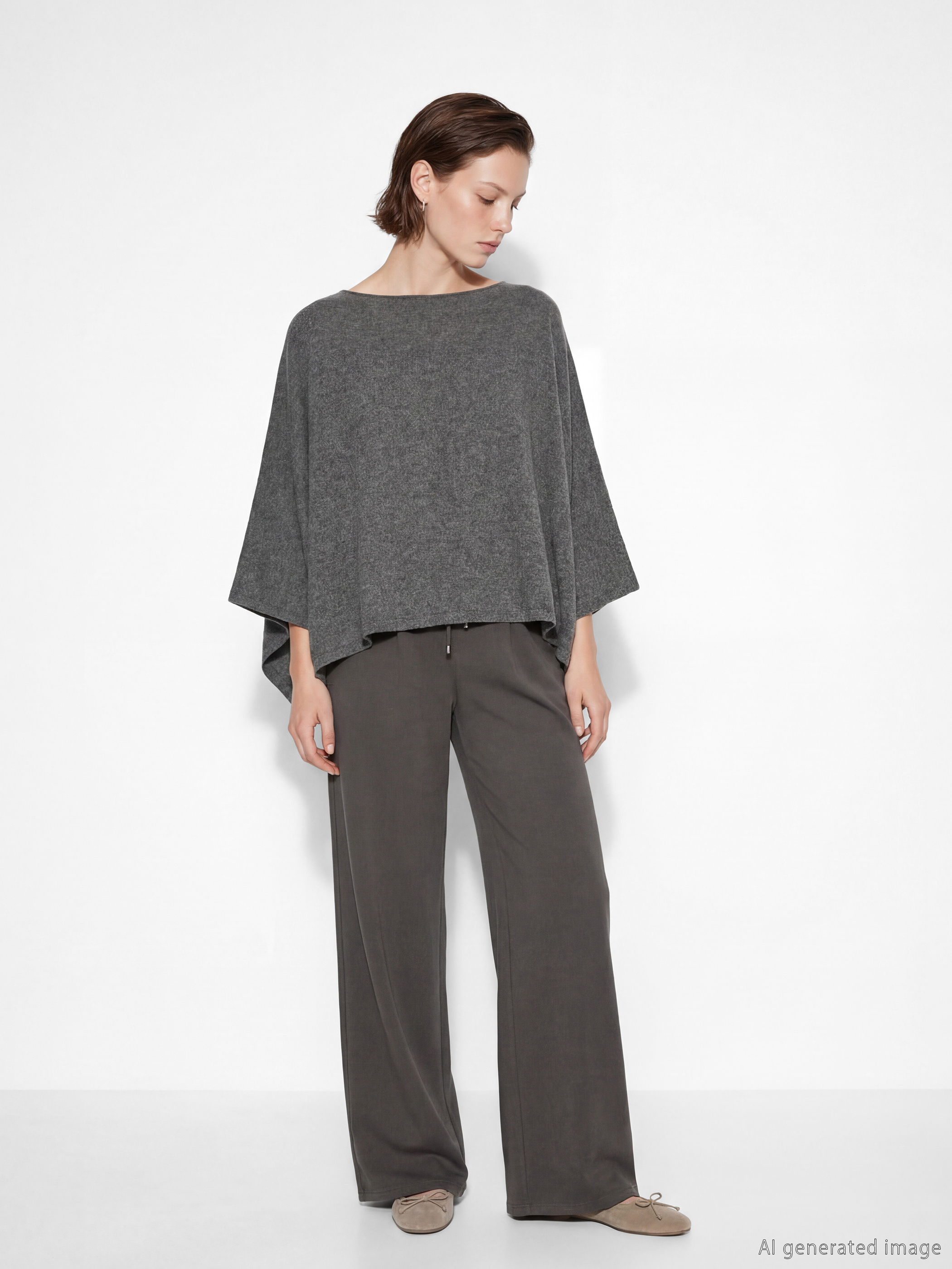 بونشو تريكو واسع الحجم للسيدات بفتحة رقبة واسعة-2