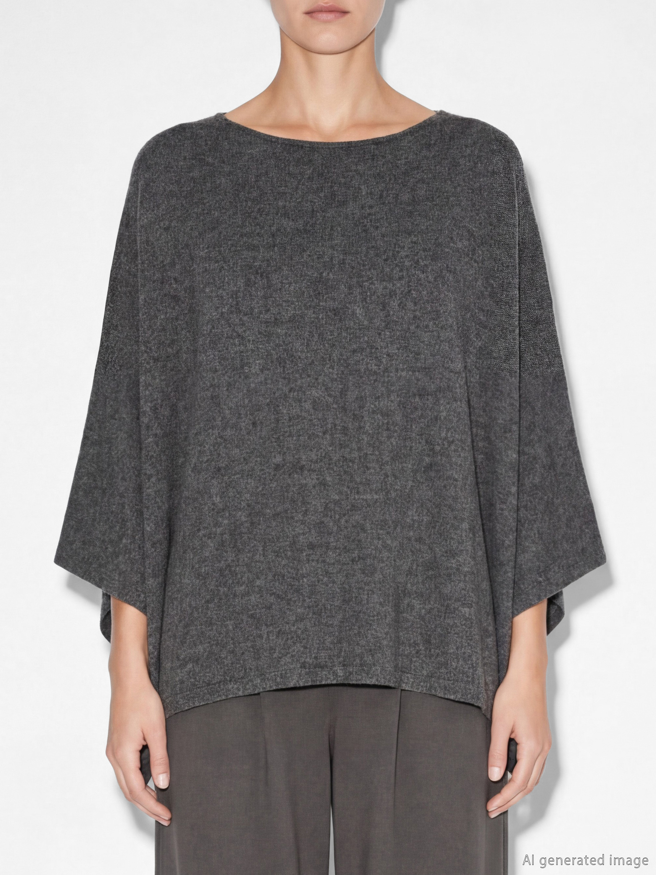 بونشو تريكو واسع الحجم للسيدات بفتحة رقبة واسعة-4