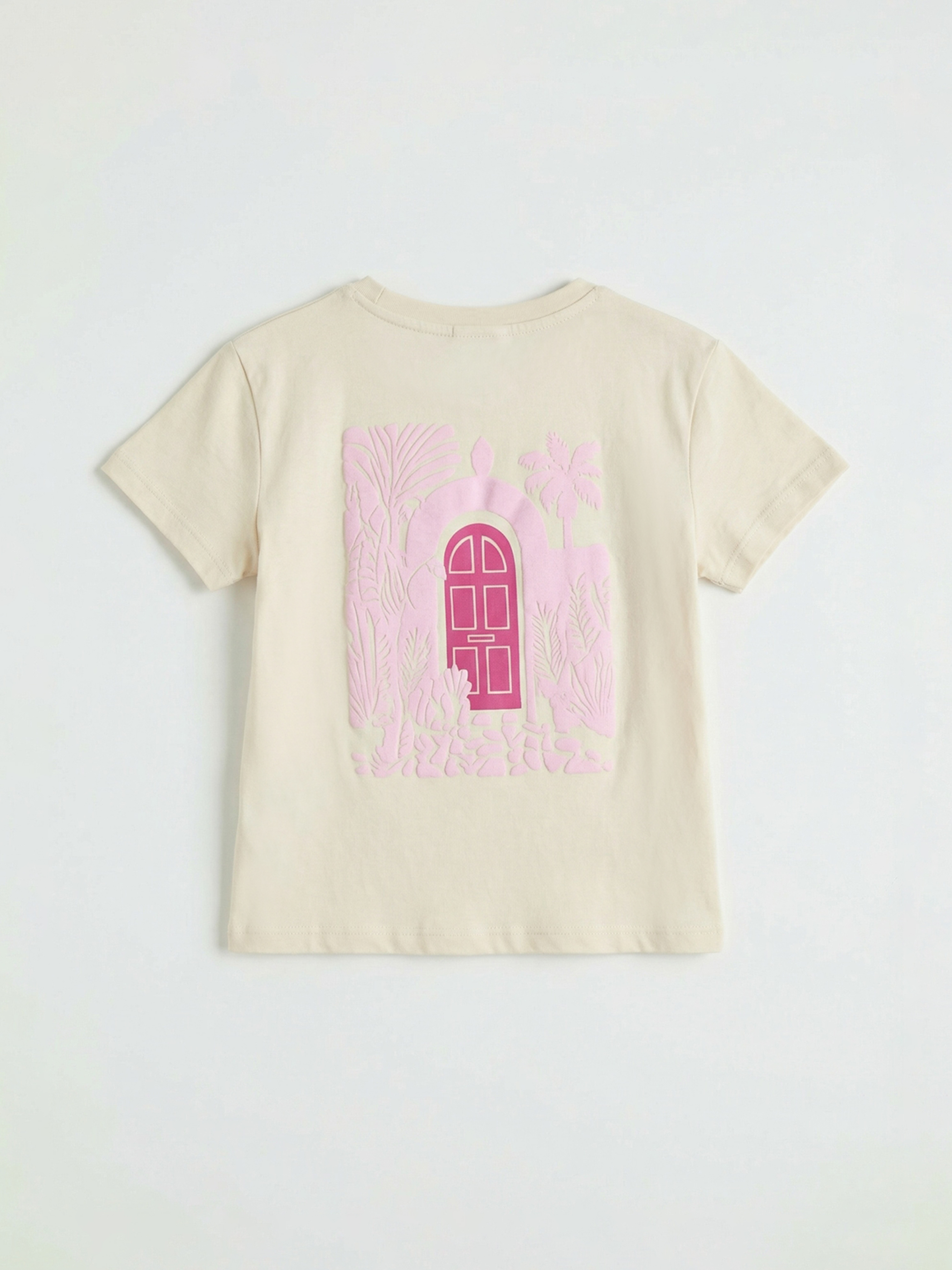 Bej Bisiklet Yaka Kız Çocuk Tişört	-1