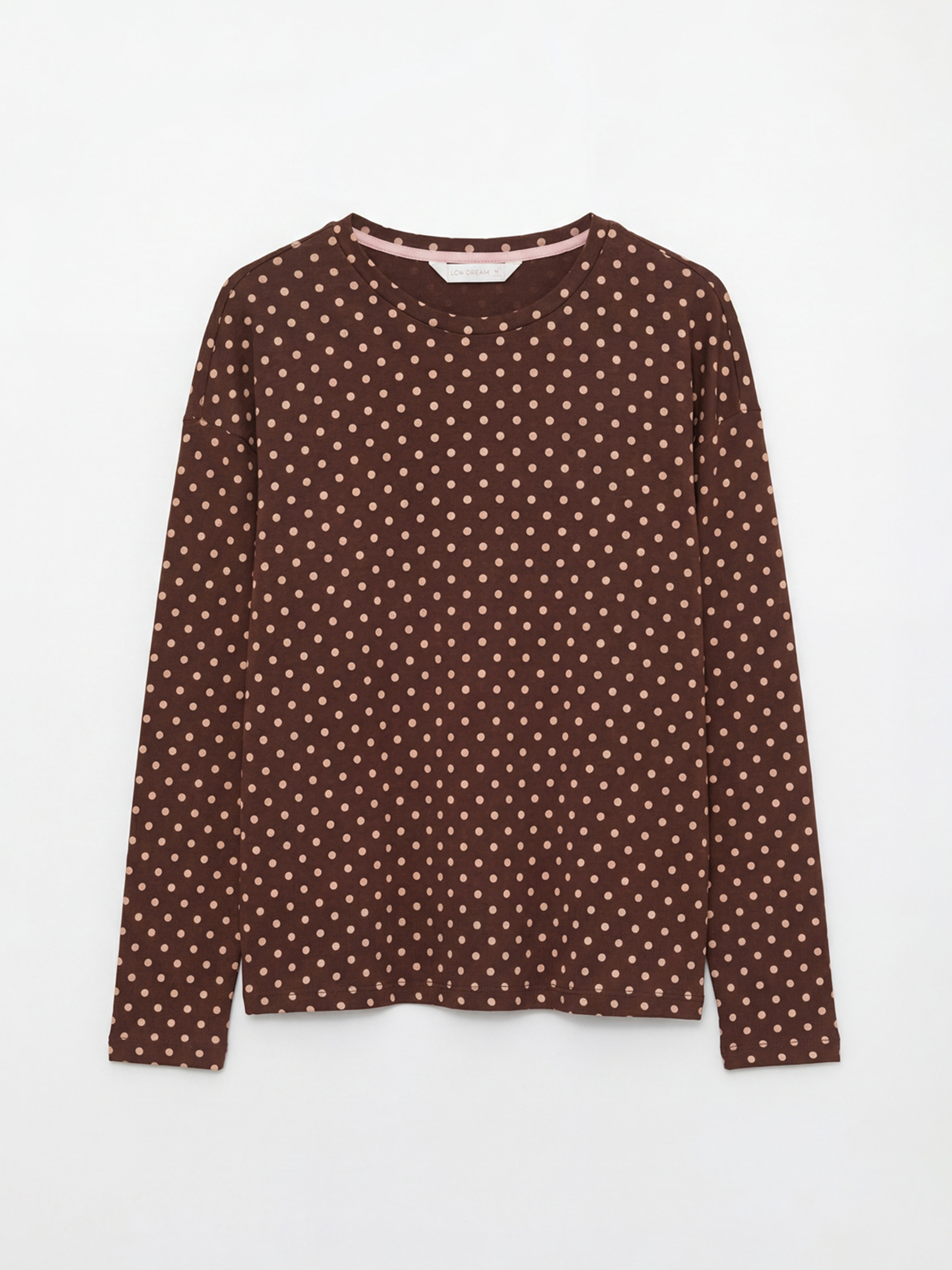 Kahverengi Bisiklet Yaka Puantiyeli Kadın Pijama Takımı-1