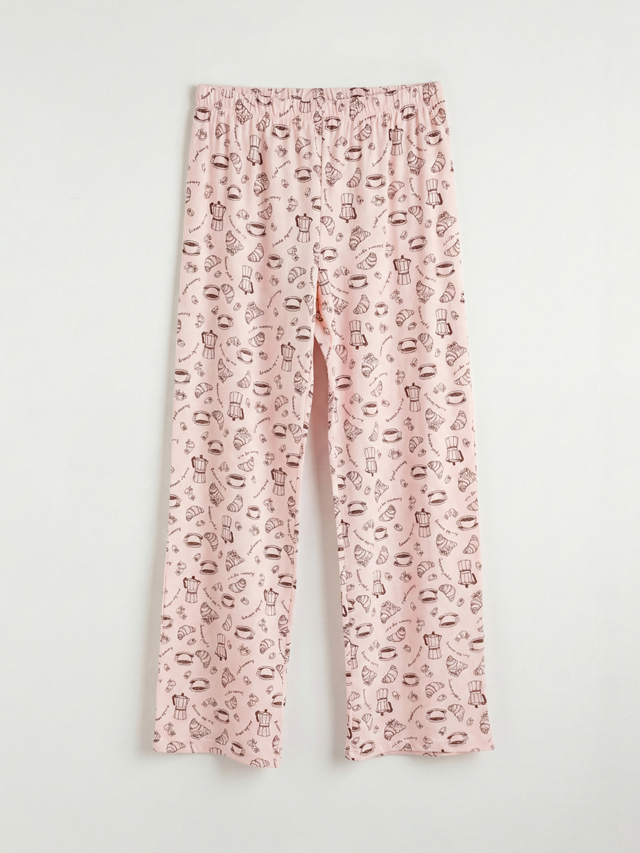 Pembe Gömlek Yaka Desenli Kadın Pijama Takım-3