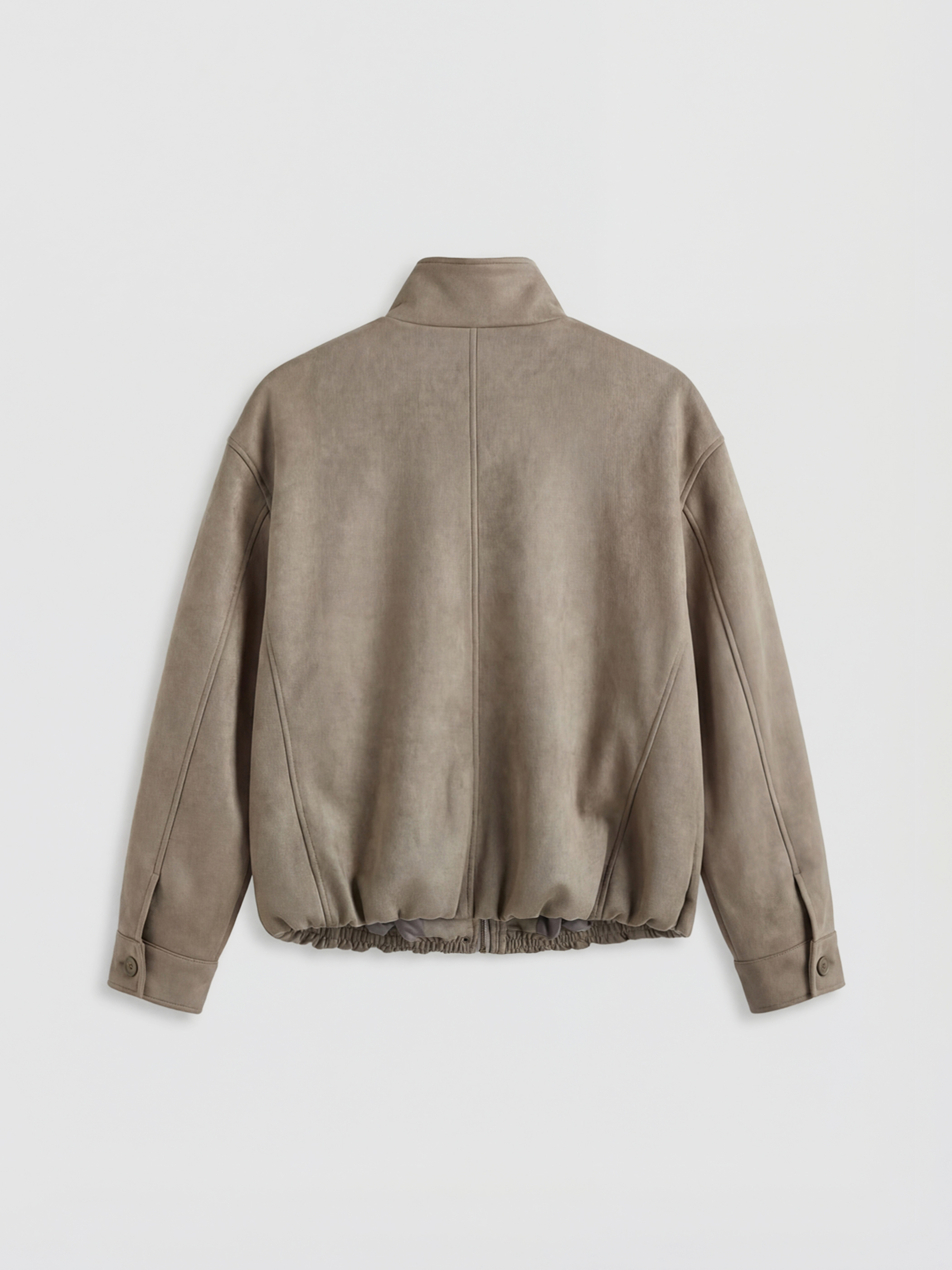 Bej Dik Yaka Oversize Kadın Süet Görünümlü Ceket-2