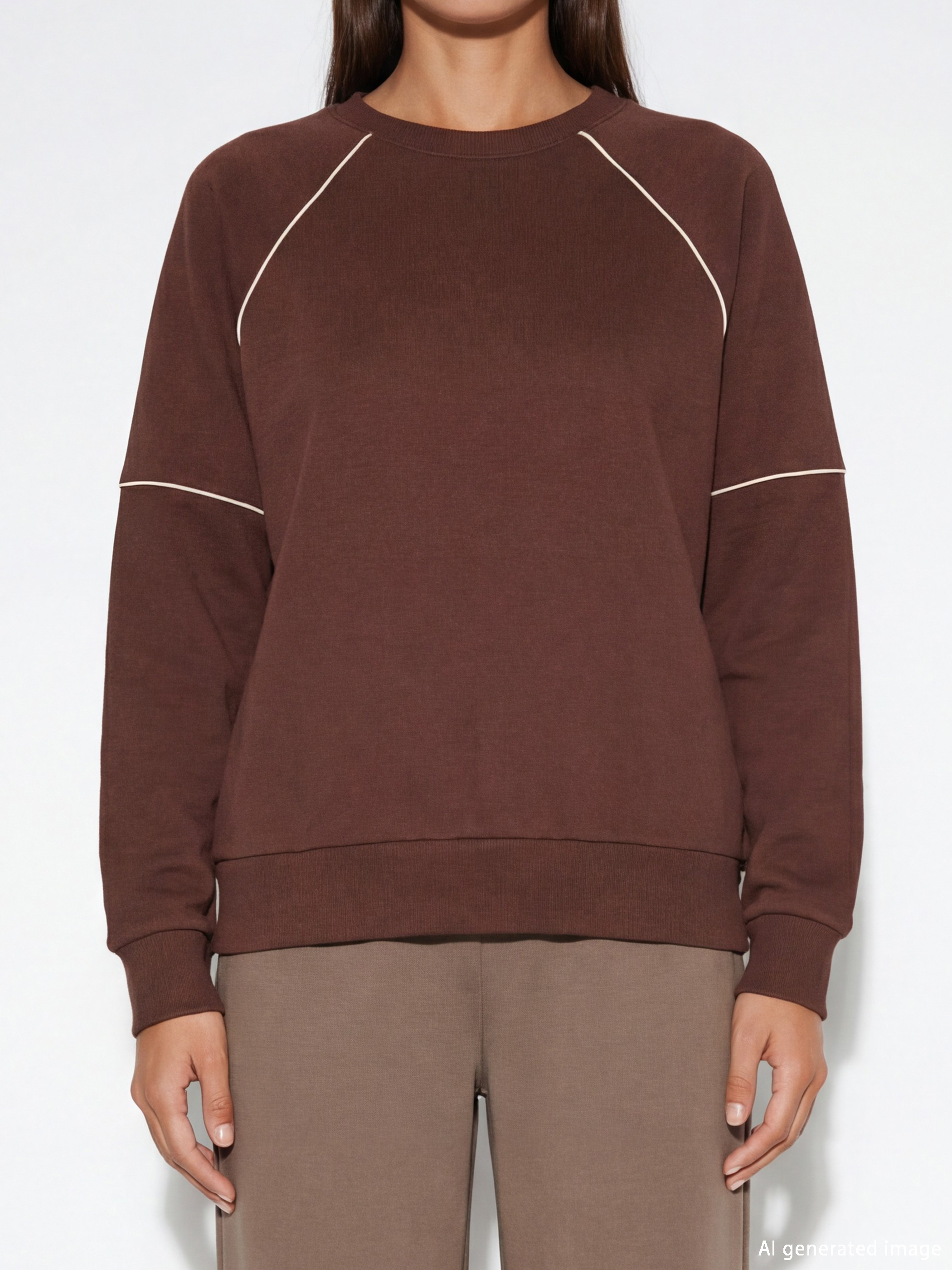 Kahverengi Bisiklet Yaka Kadın Sweatshirt-2