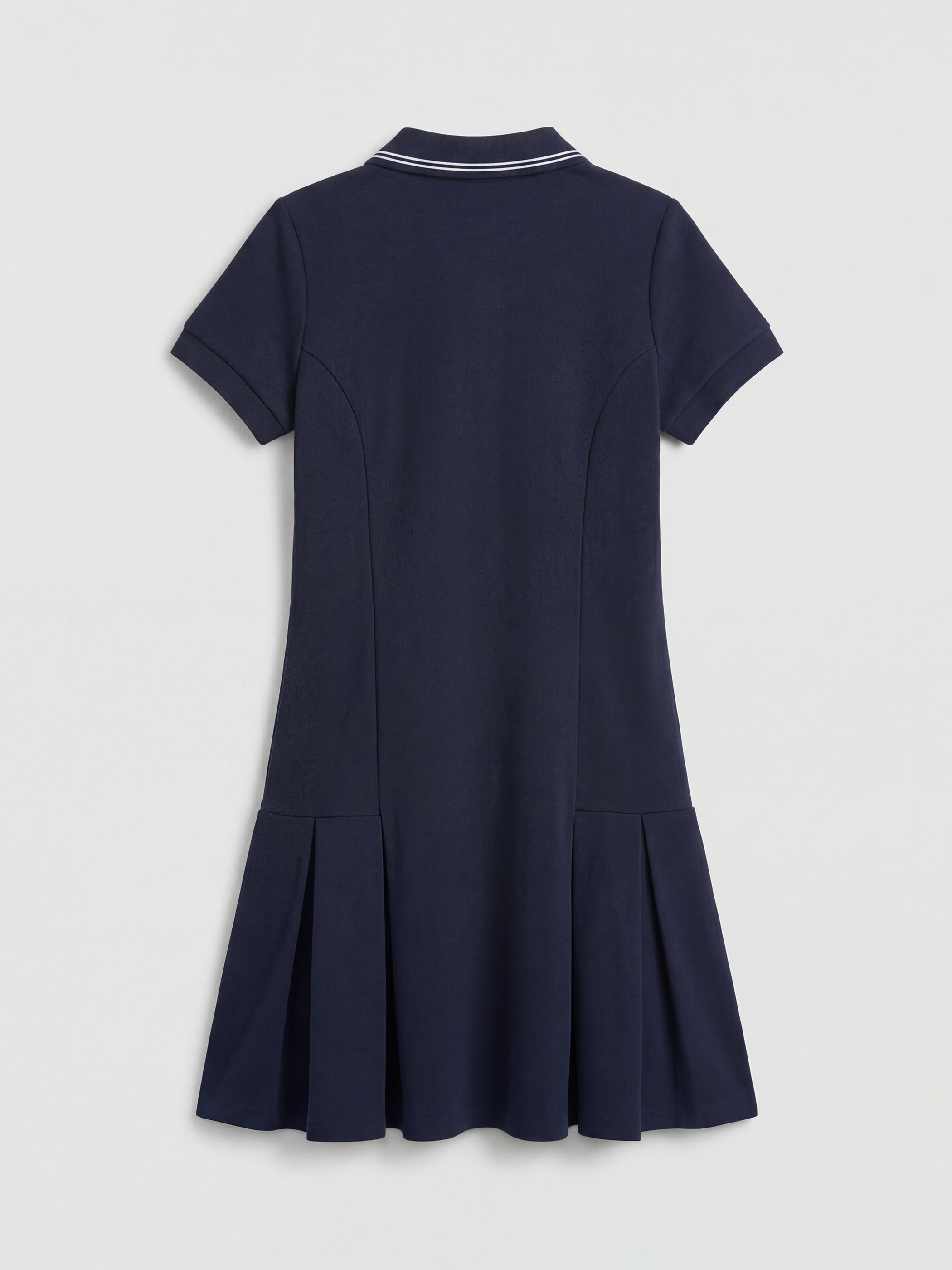 Lacivert Pileli Polo Yaka Kız Çocuk Elbise-3