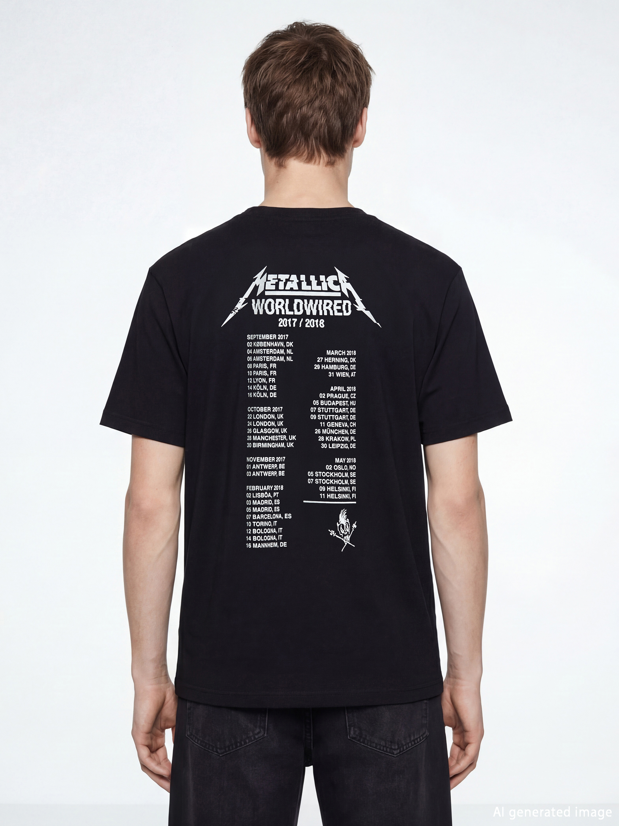 Siyah Bisiklet Yaka Metallica Baskılı Erkek Tişört-3