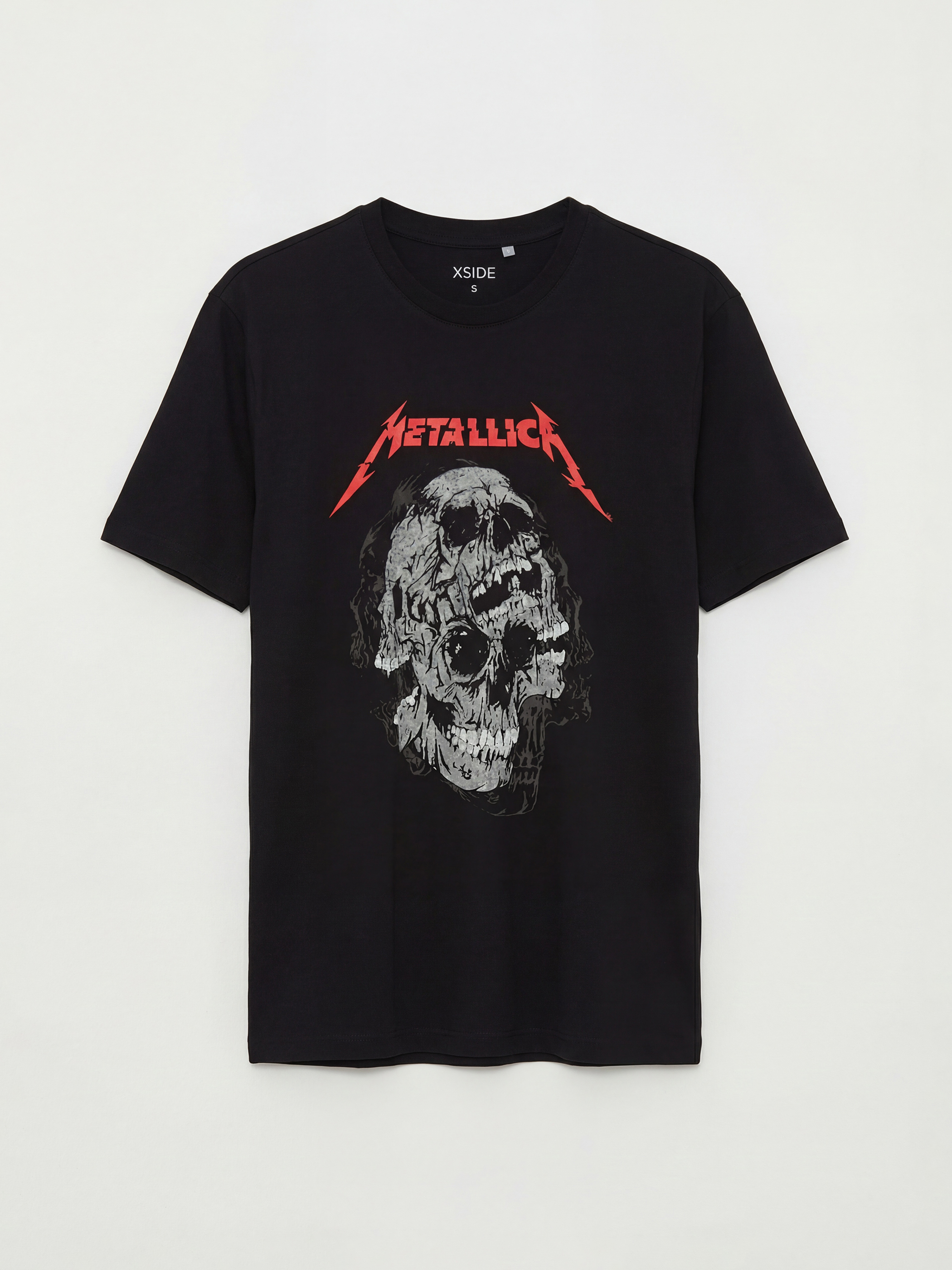Siyah Bisiklet Yaka Metallica Baskılı Erkek Tişört-1
