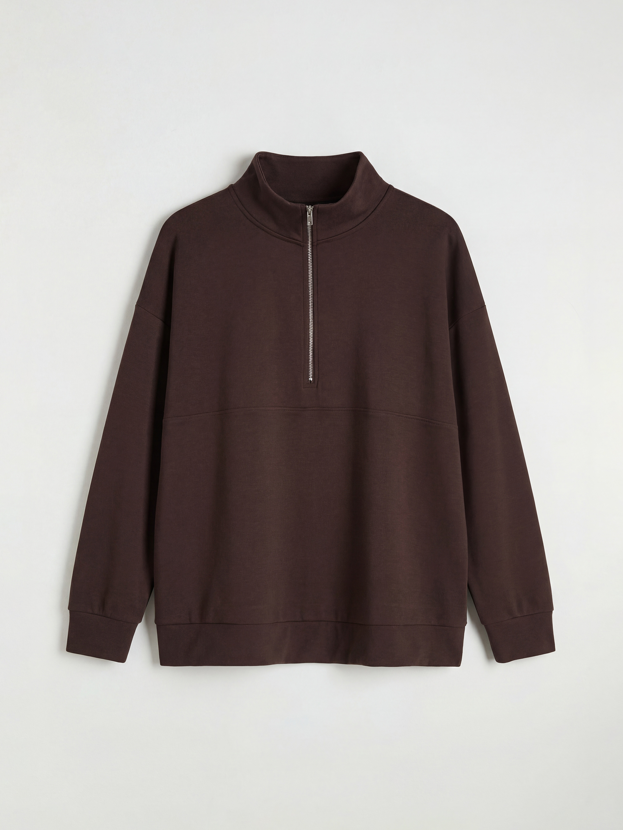 Kahverengi Dik Yaka Kadın Sweatshirt-4