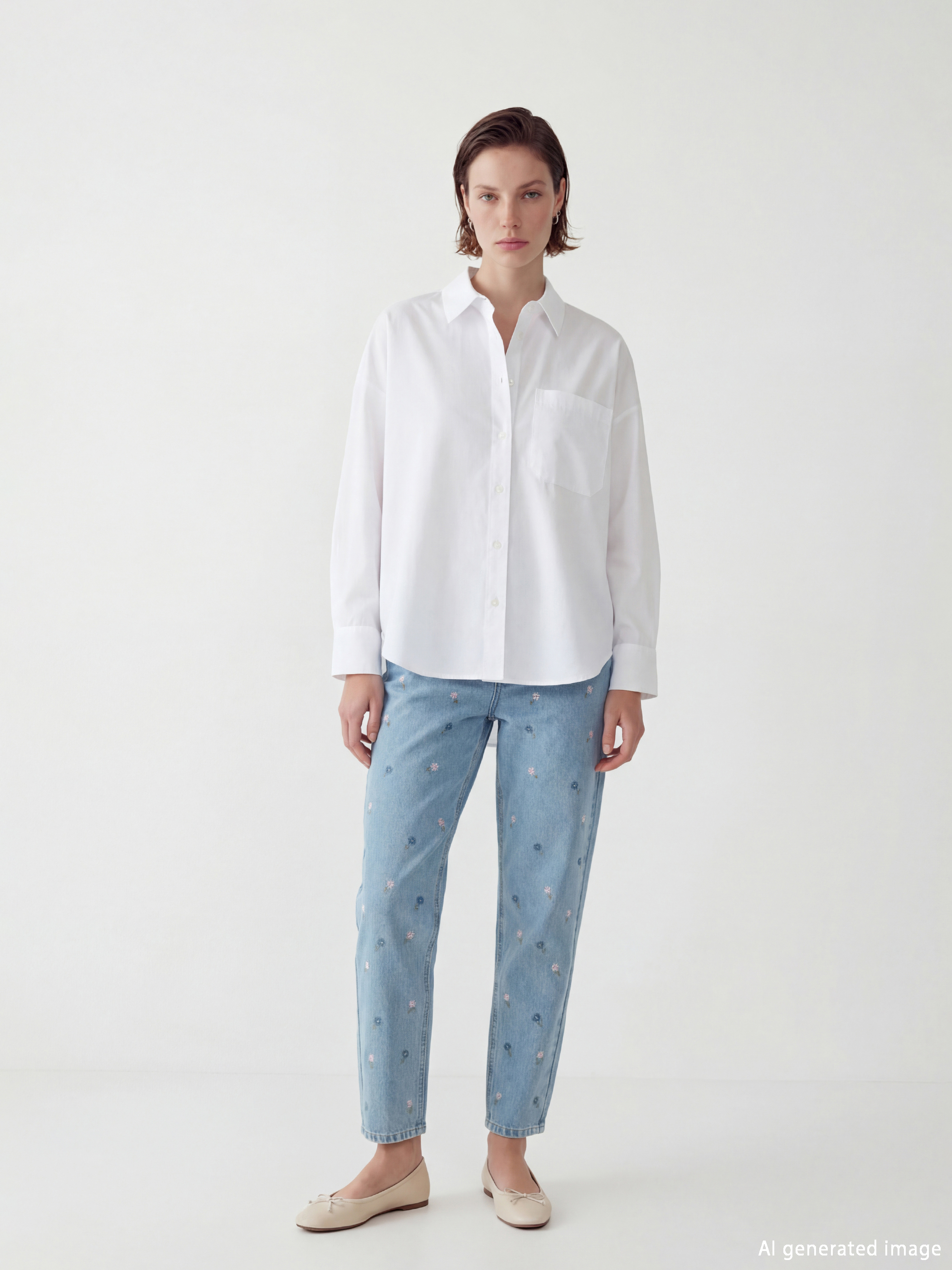 Beyaz Oversize Kadın Gömlek-1