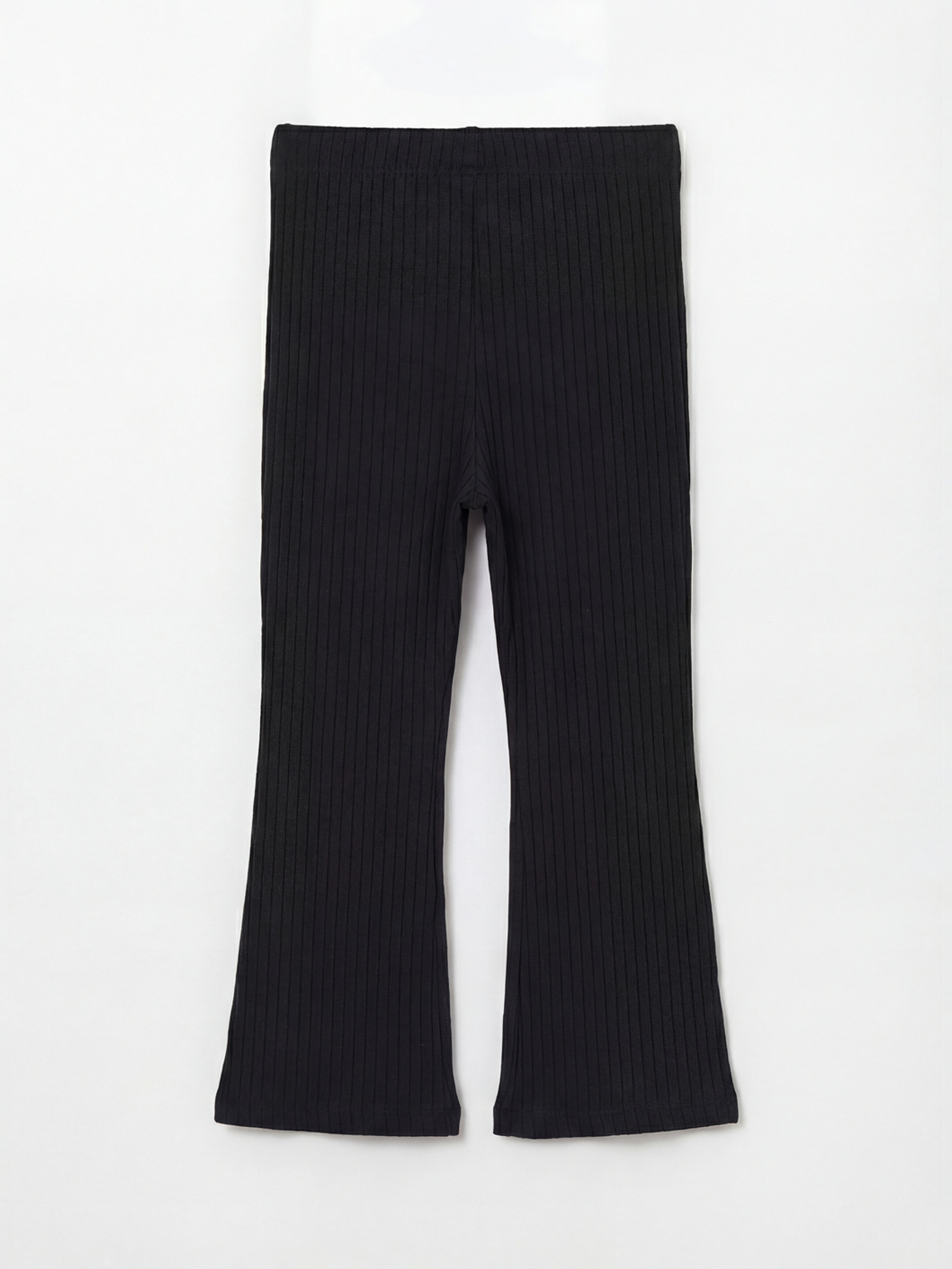 Siyah Beli Lastikli İspanyol Paça Kız Çocuk Fitilli Tayt	-1