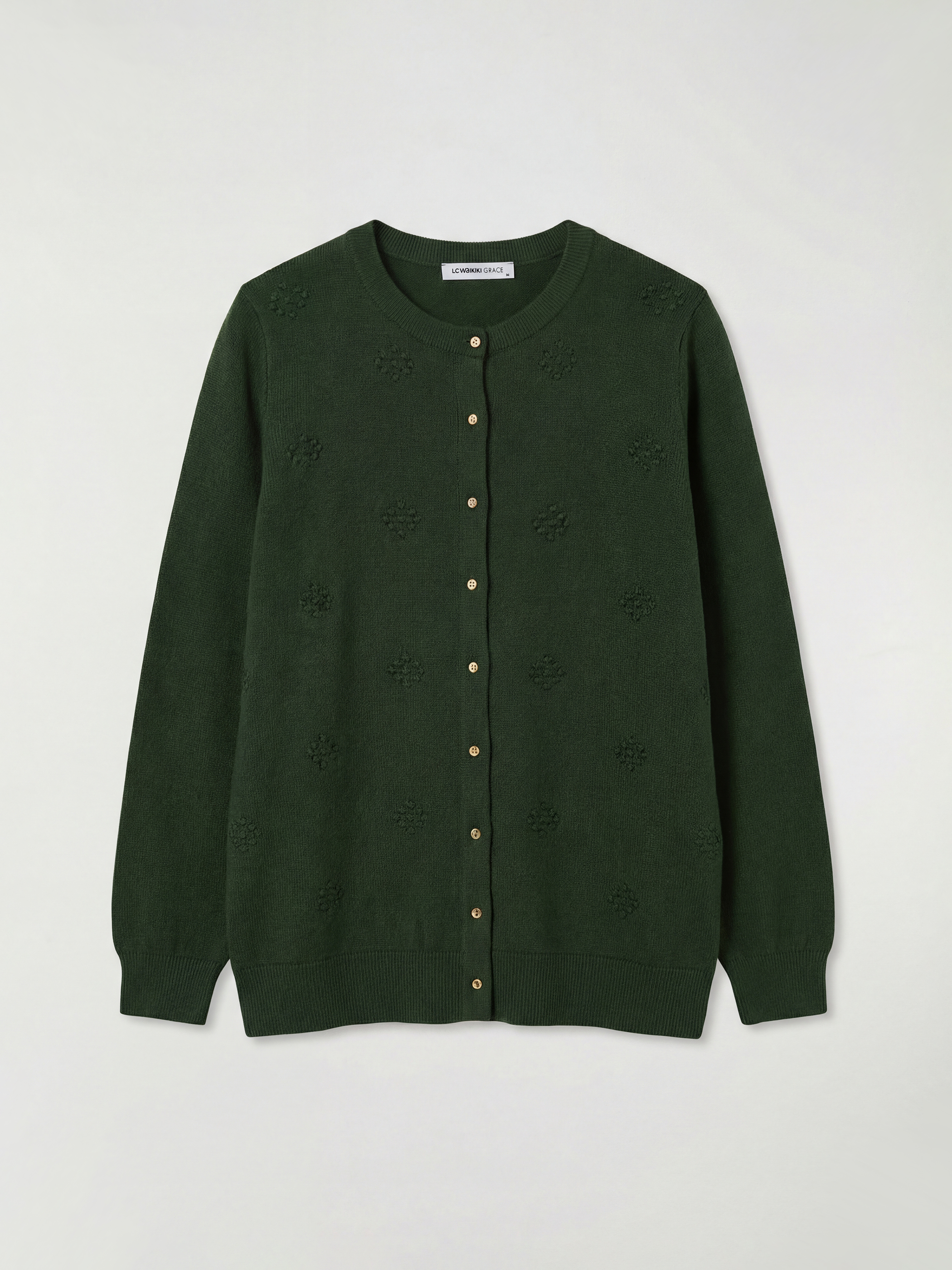 LCW Grace Bisiklet Yaka Kendinden Desenli Kadın Triko Hırka - S6M886Z8-CRR