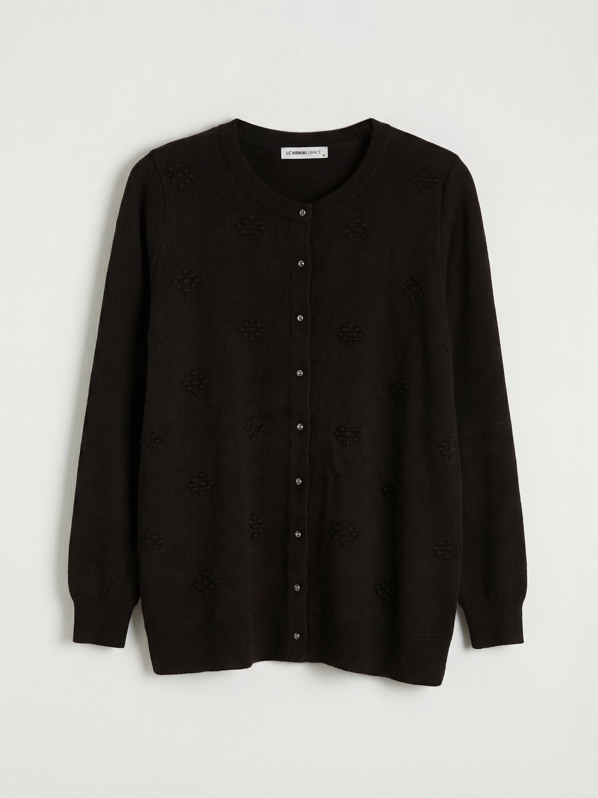 LCW Grace Bisiklet Yaka Kendinden Desenli Kadın Triko Hırka - S6M886Z8-CVL