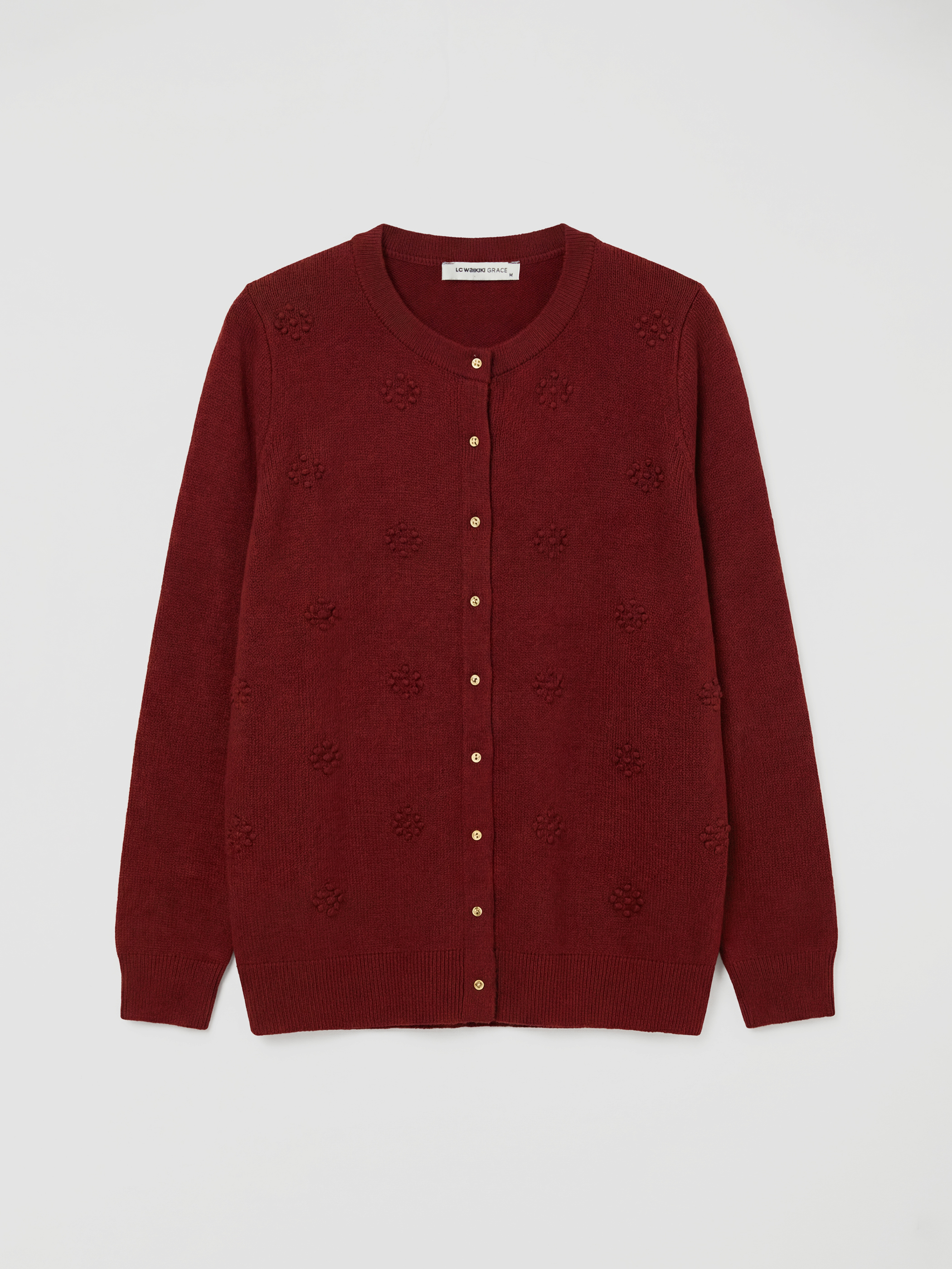 LCW Grace Bisiklet Yaka Kendinden Desenli Kadın Triko Hırka - S6M886Z8-JAV