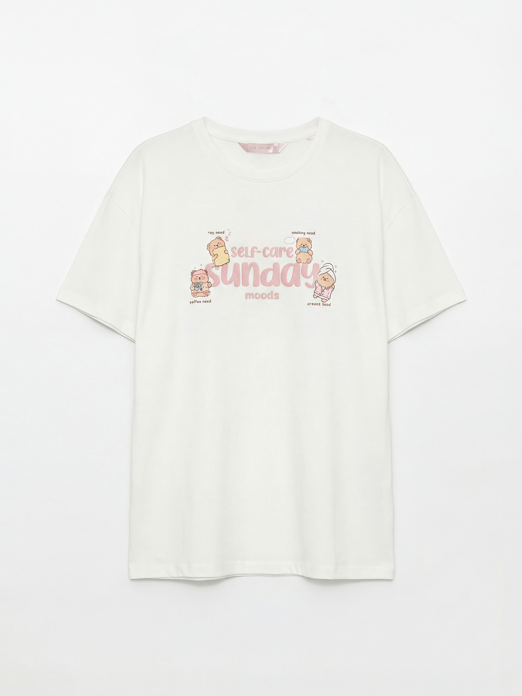 Pembe Bisiklet Yaka Baskılı Kadın Şortlu Pijama Takımı-1