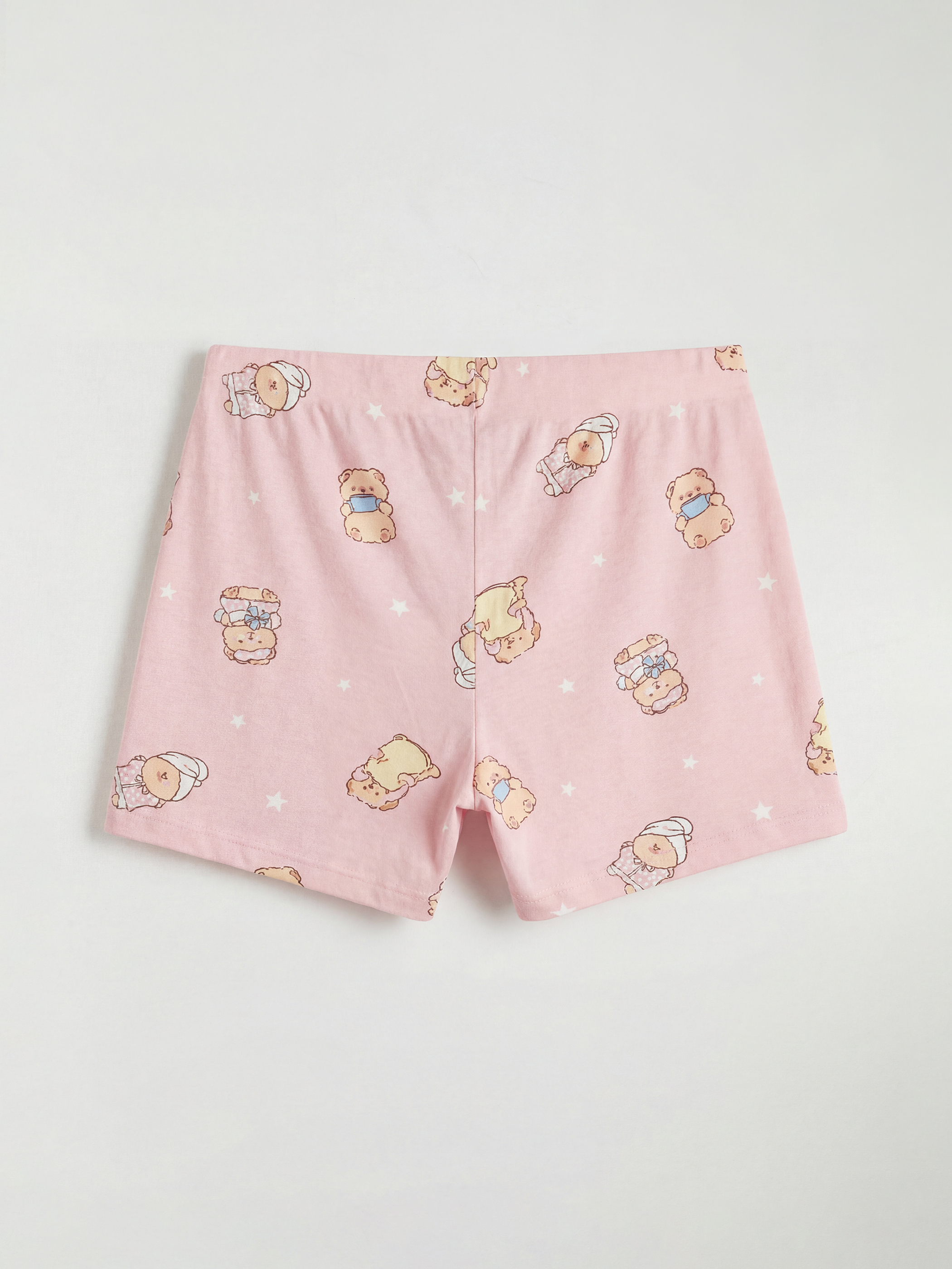Pembe Bisiklet Yaka Baskılı Kadın Şortlu Pijama Takımı-3