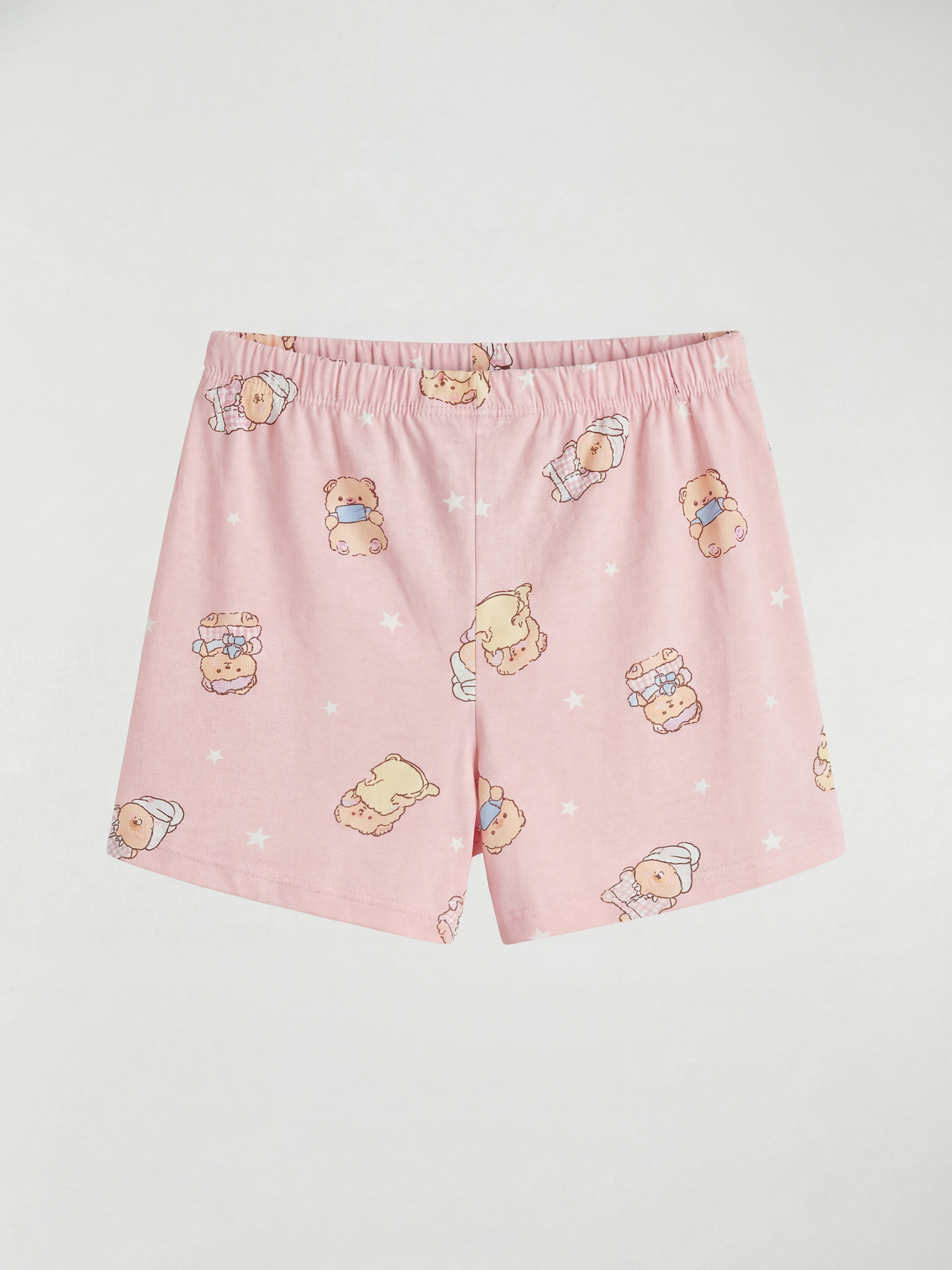 Pembe Bisiklet Yaka Baskılı Kadın Şortlu Pijama Takımı-4