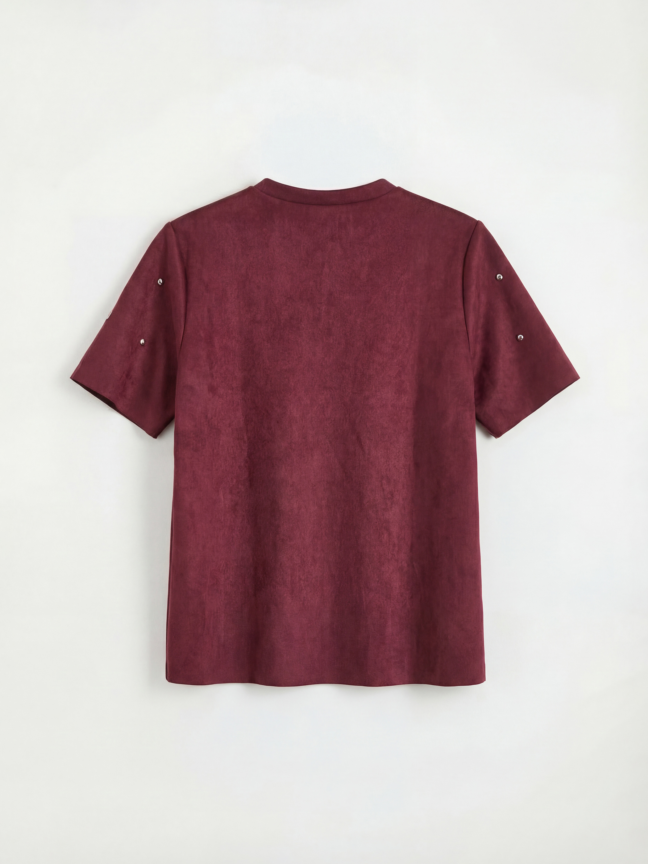 Mürdüm Bisiklet Yaka Taşlı Süet Görünümlü Kadın Tişört-1