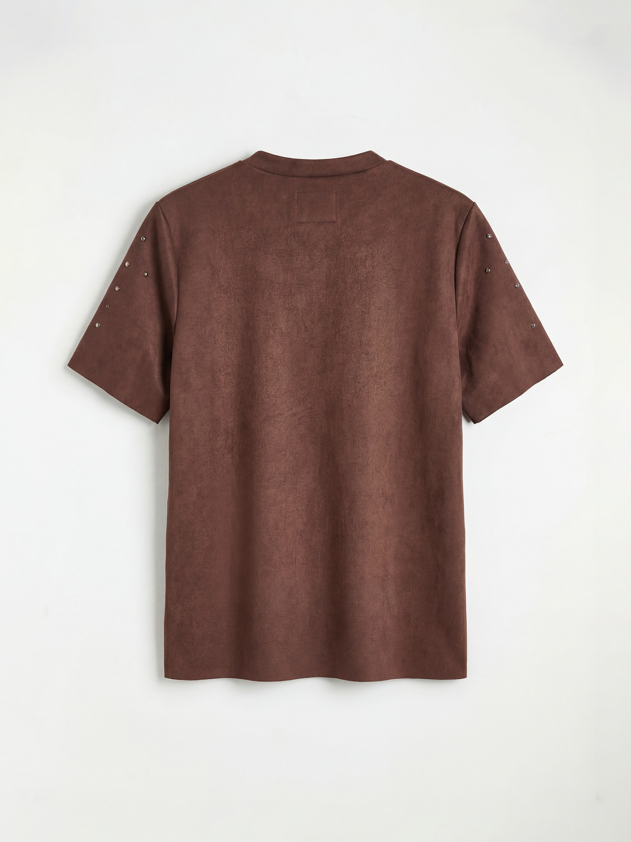 Kahverengi Bisiklet Yaka Taşlı Süet Görünümlü Kadın Tişört-1