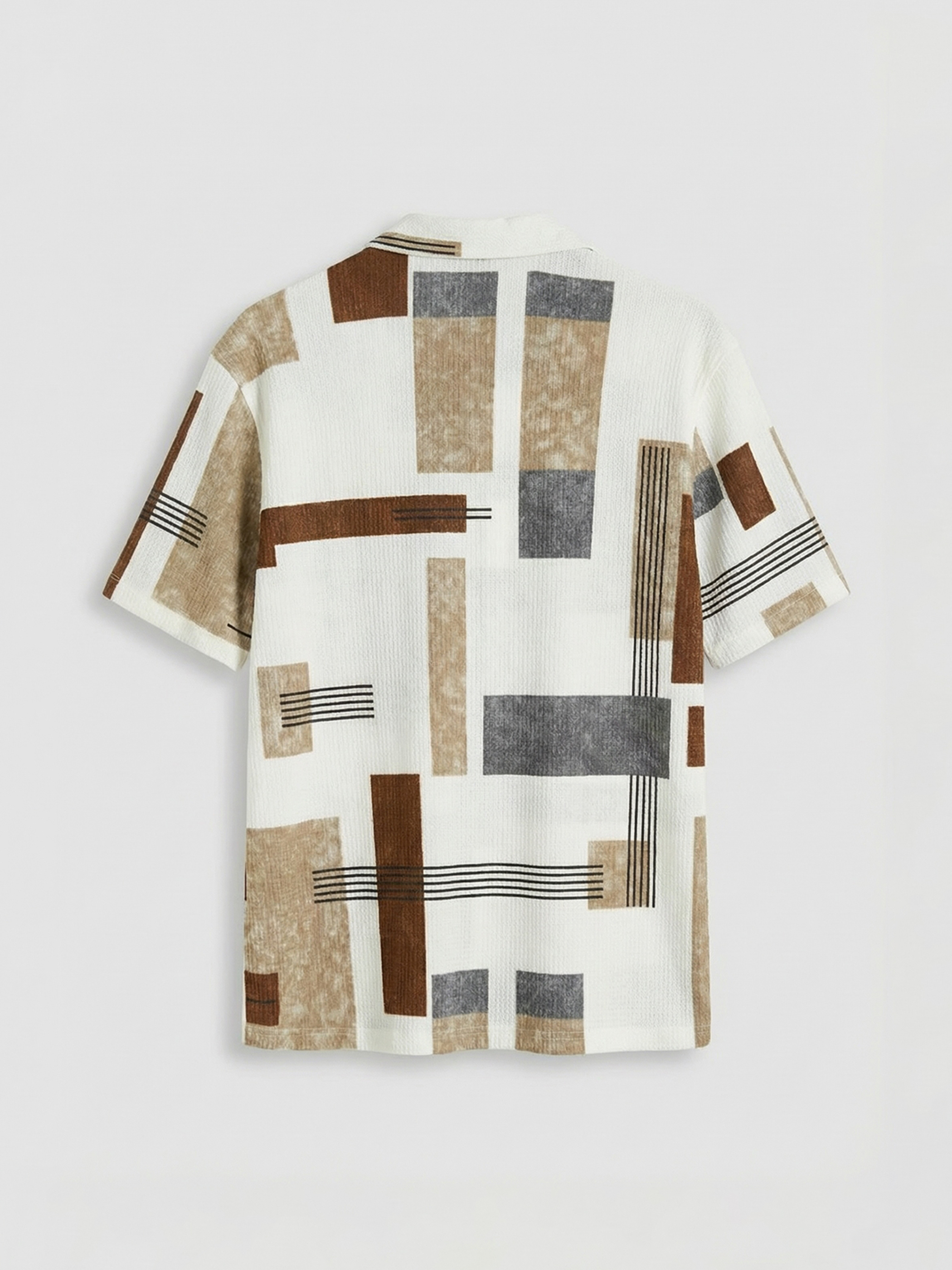 Bej Regular Fit Geometrik Desenli Erkek Gömlek-1