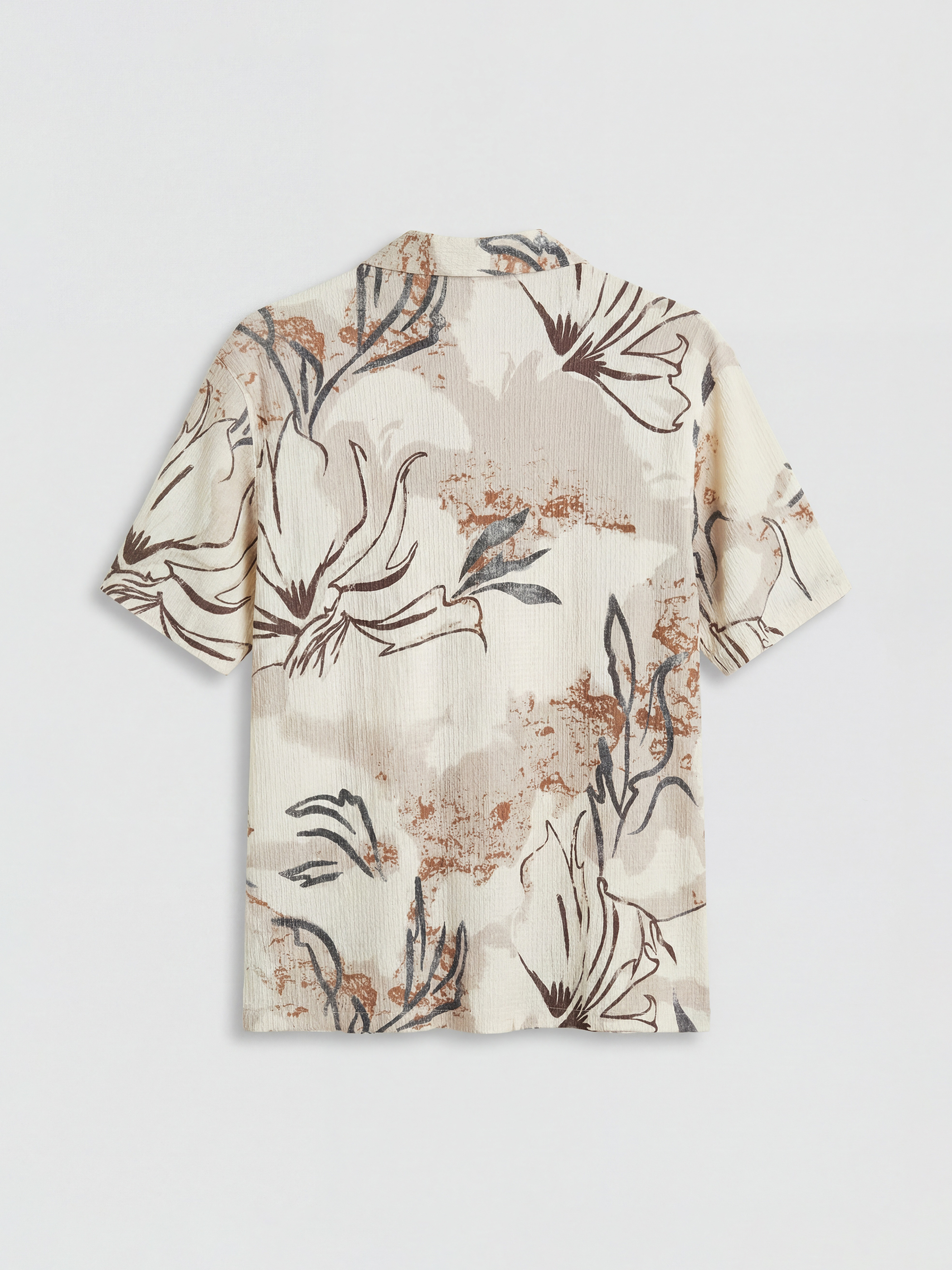 Beyaz Regular Fit Resort Yaka Desenli Erkek Gömlek-1