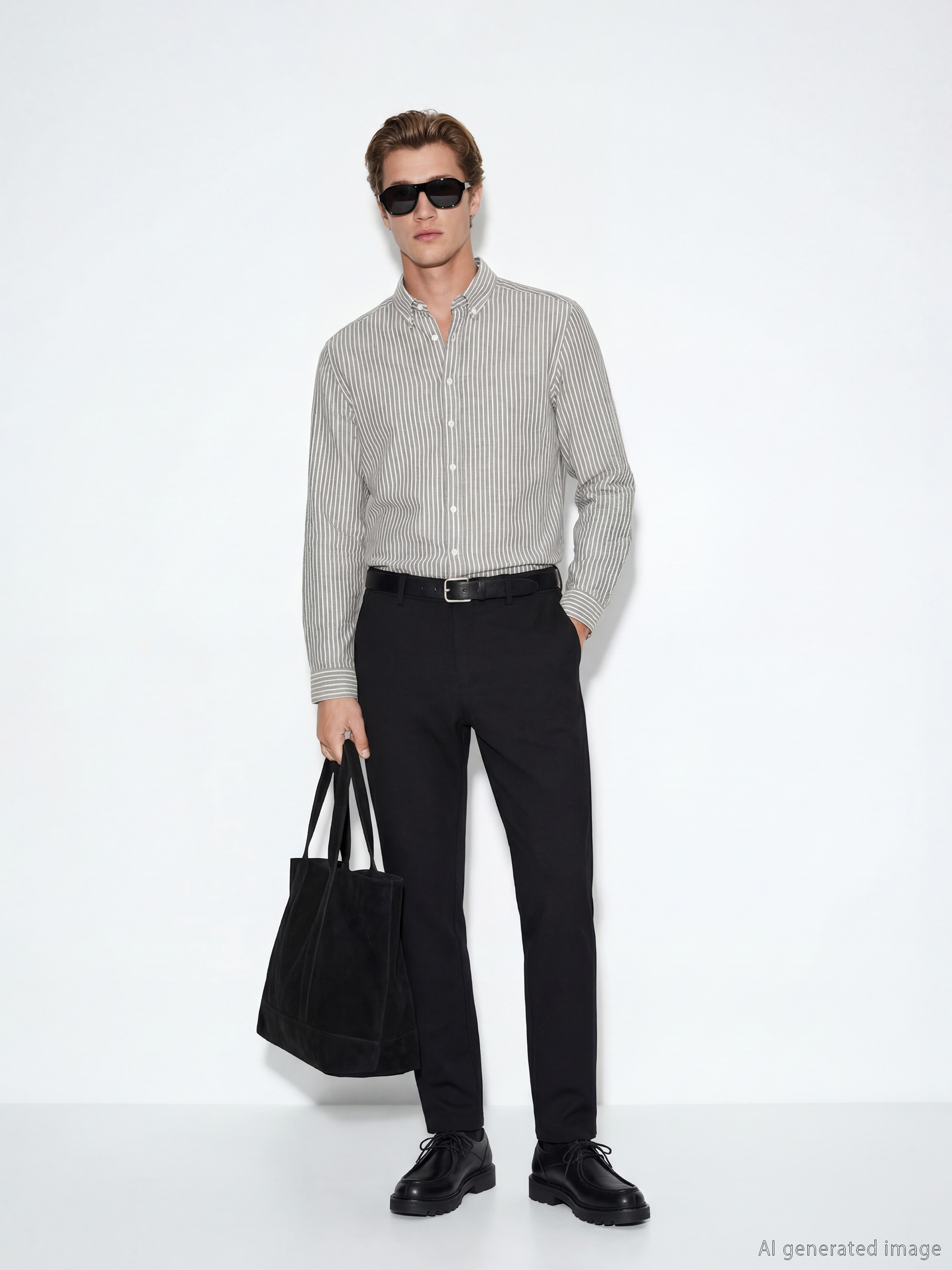 Haki Regular Fit Çizgili Erkek Gömlek-1